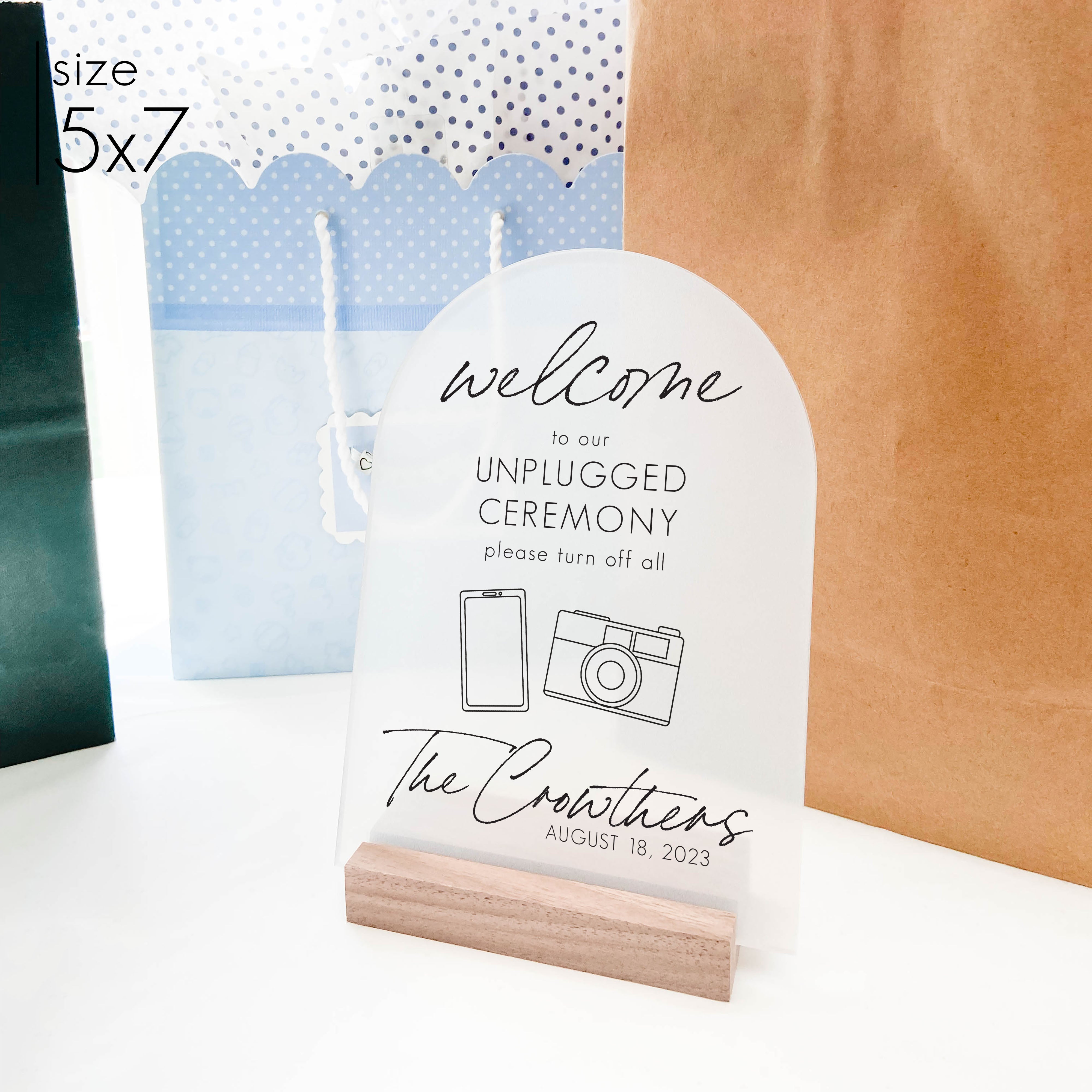 Frosted Acrylic Unplugged Ceremony Sign | Vertical Jones