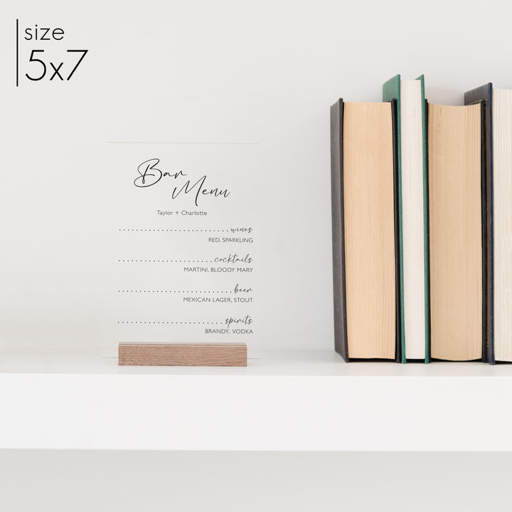Clear Acrylic Bar Menu Sign | Vertical Olivia