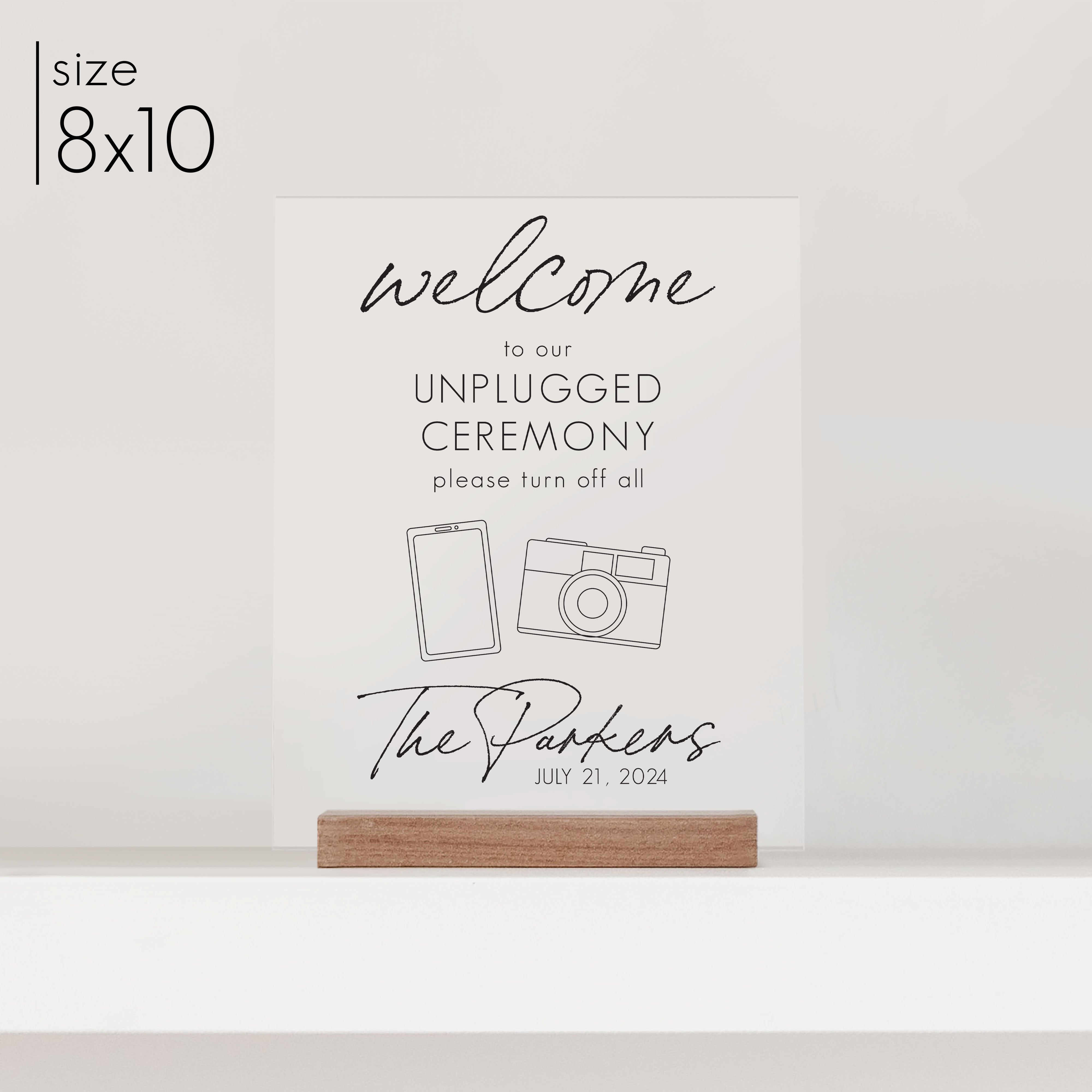 Clear Acrylic Unplugged Ceremony Sign | Vertical Jones