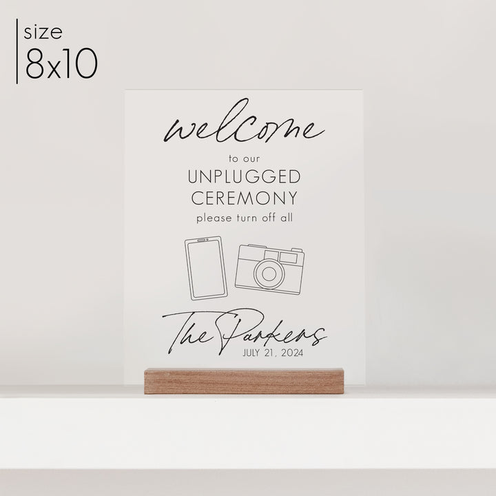 Clear Acrylic Unplugged Ceremony Sign | Vertical Jones