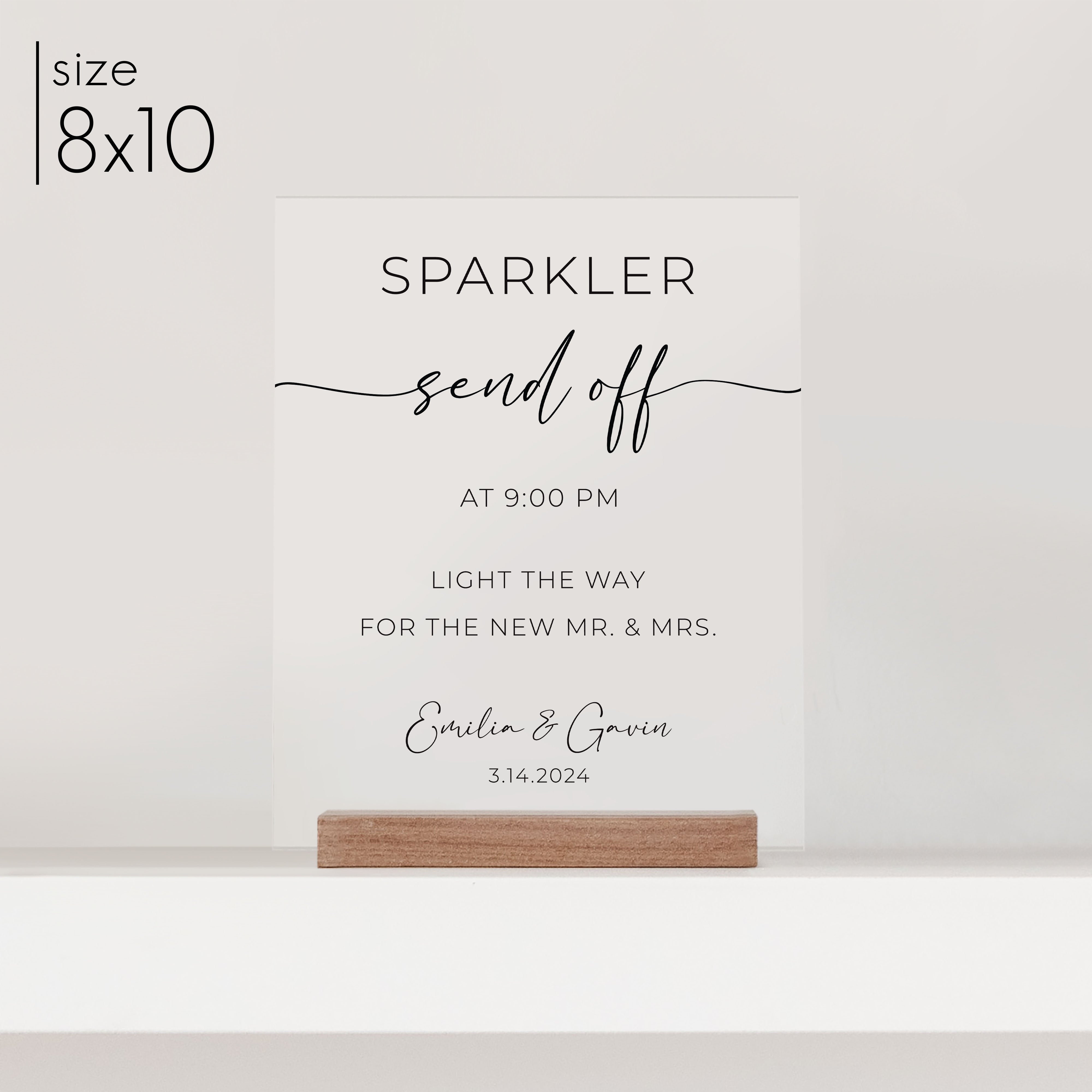 Clear Acrylic Sparkler Send Off Sign | Vertical Olivia