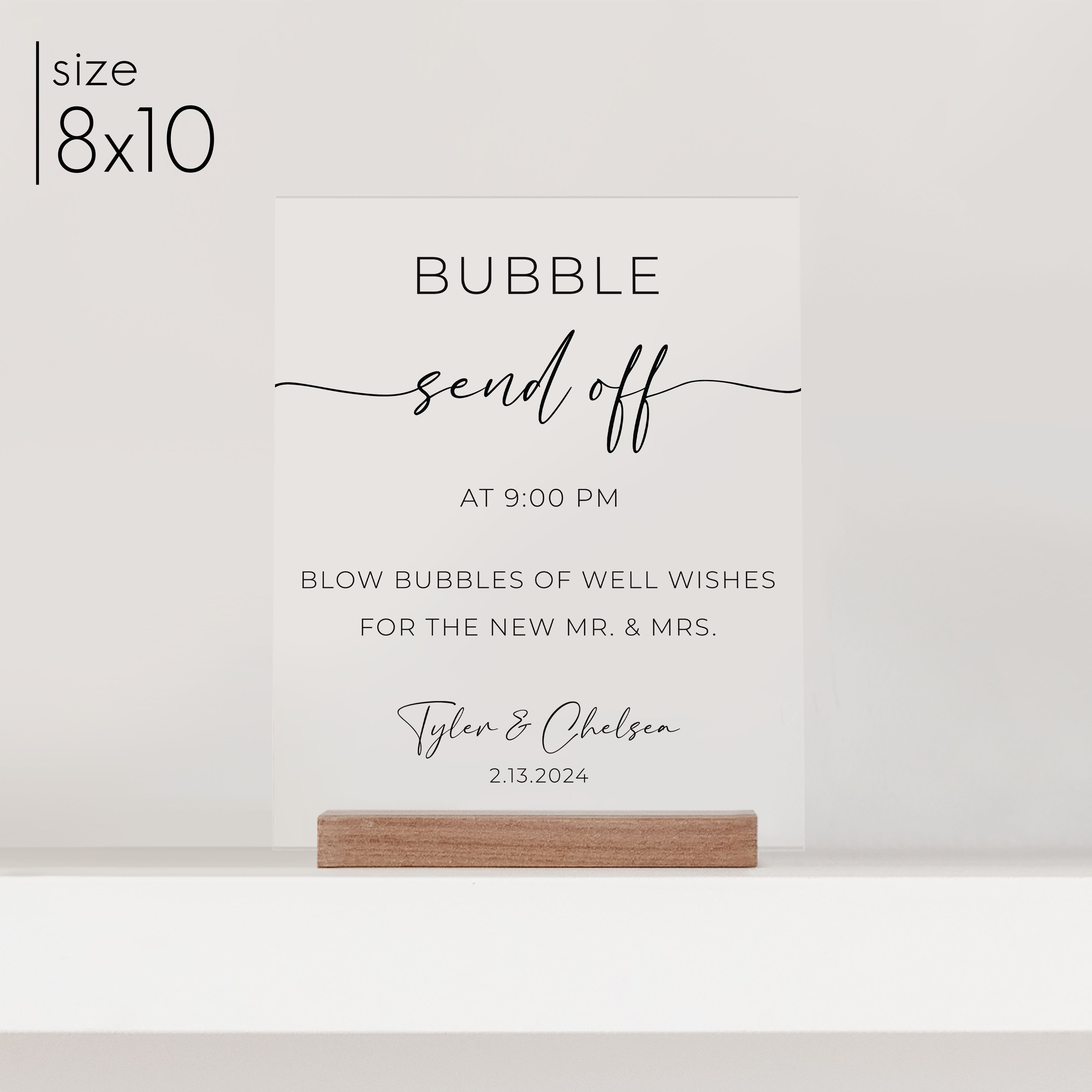 Clear Acrylic Bubble Send Off Sign | Vertical Olivia