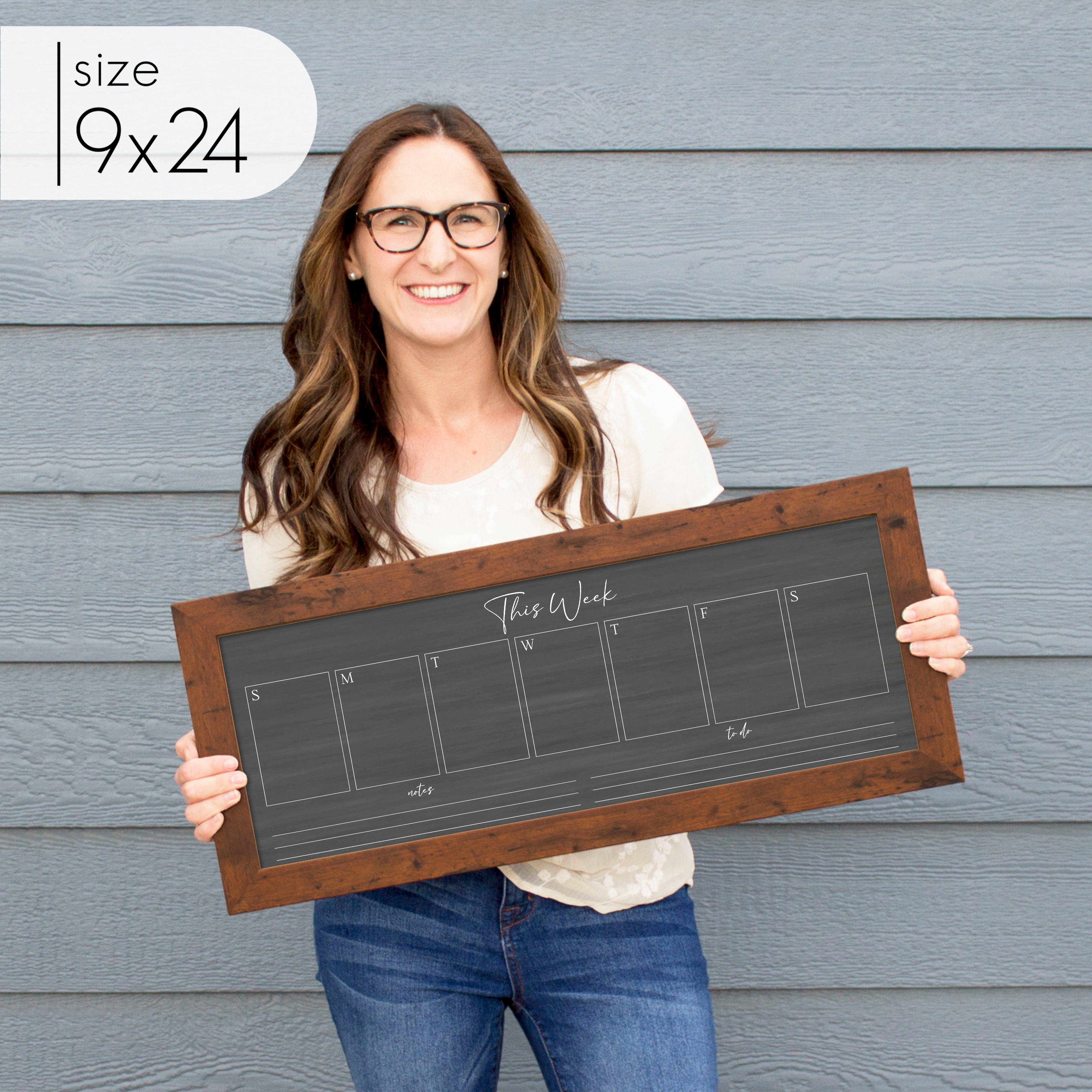 Slim Weekly Framed Chalkboard + 2 sections | Horizontal Pennington