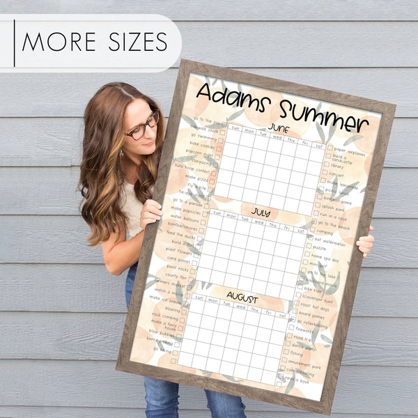 Framed 3 Month Summer Bucket List Calendar | Vertical Oranges