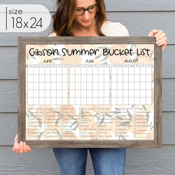Framed 3 Month Summer Bucket List Calendar | Horizontal Oranges