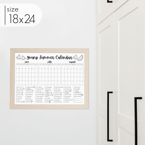 Framed 3 Month Summer Bucket List Calendar | Horizontal Watermelon