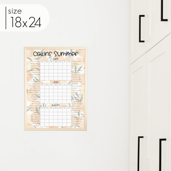Framed 3 Month Summer Bucket List Calendar | Vertical Oranges