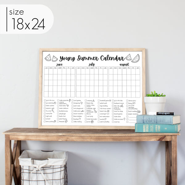 Framed 3 Month Summer Bucket List Calendar | Horizontal Watermelon