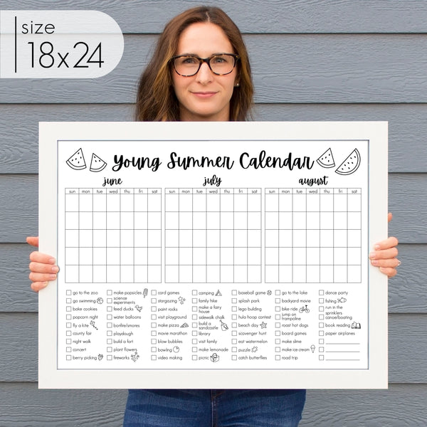 Framed 3 Month Summer Bucket List Calendar | Horizontal Watermelon