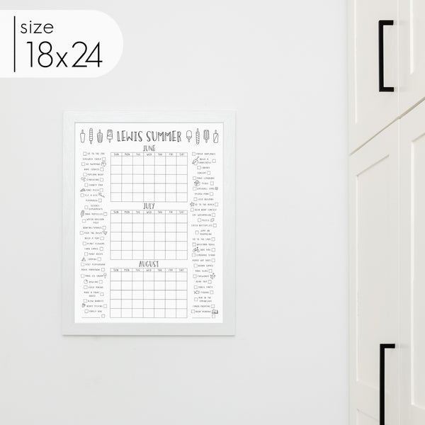 Framed 3 Month Summer Bucket List Calendar | Vertical Popsicle