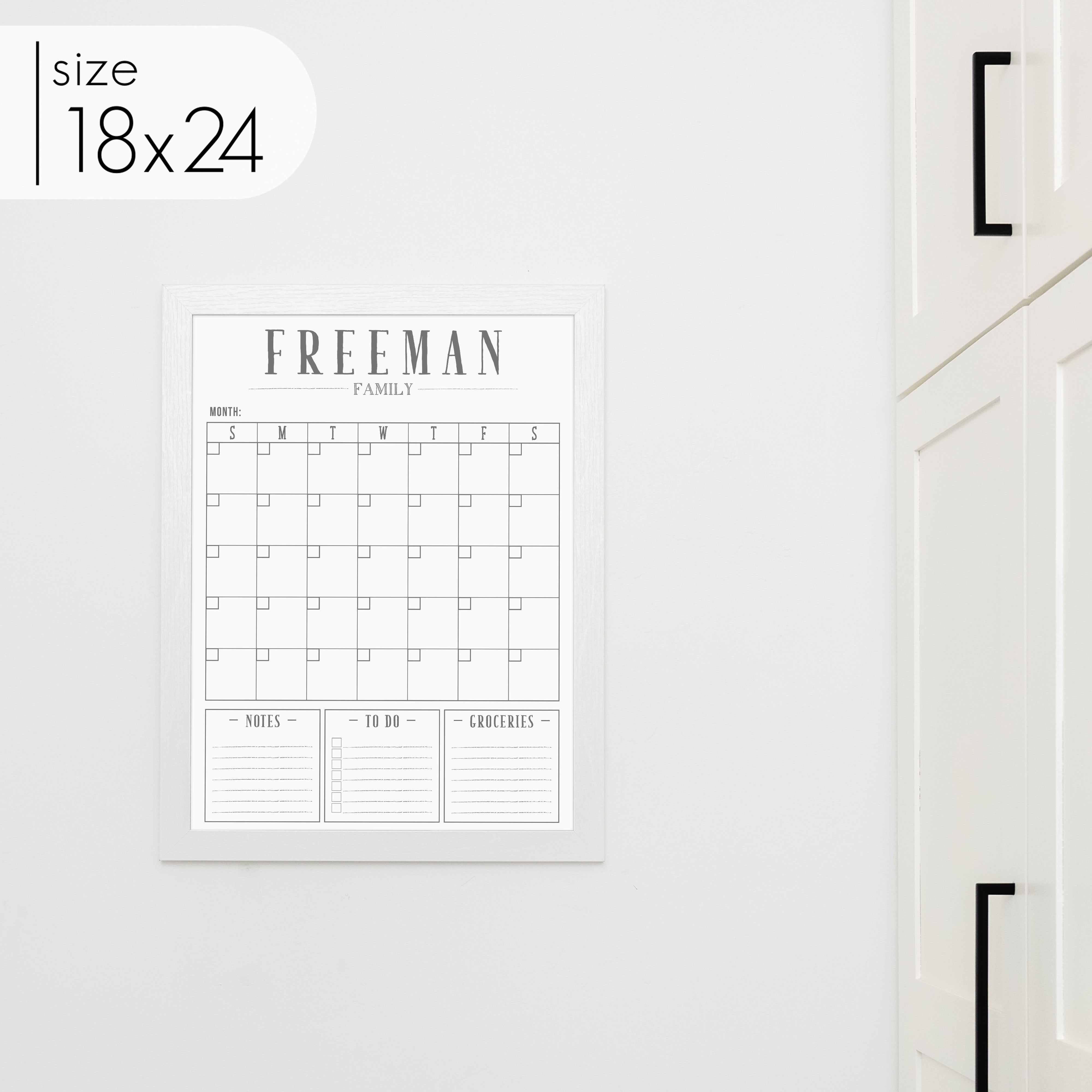 Monthly Framed Whiteboard Calendar + 3 sections | Vertical Swanson