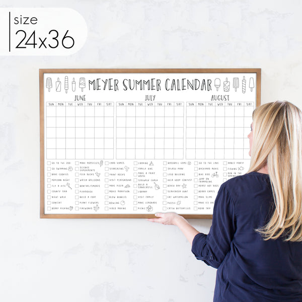 Framed 3 Month Summer Bucket List Calendar | Horizontal Popsicle