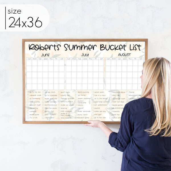 Framed 3 Month Summer Bucket List Calendar | Horizontal Oranges