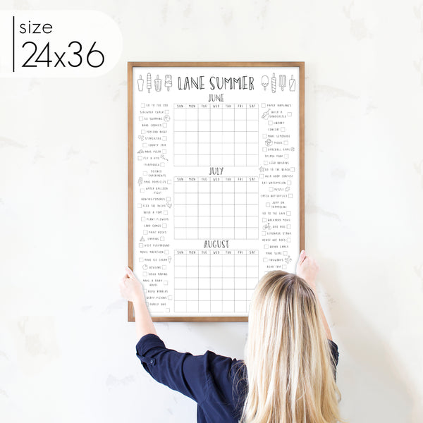 Framed 3 Month Summer Bucket List Calendar | Vertical Popsicle