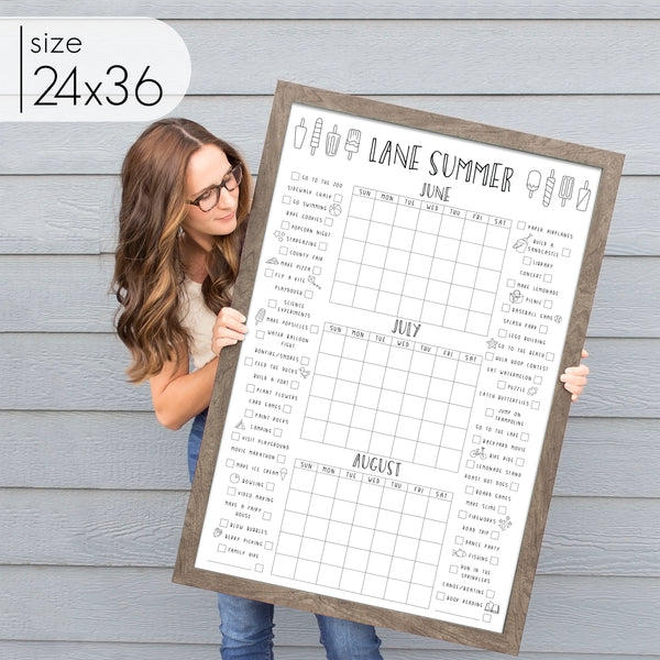 Framed 3 Month Summer Bucket List Calendar | Vertical Popsicle