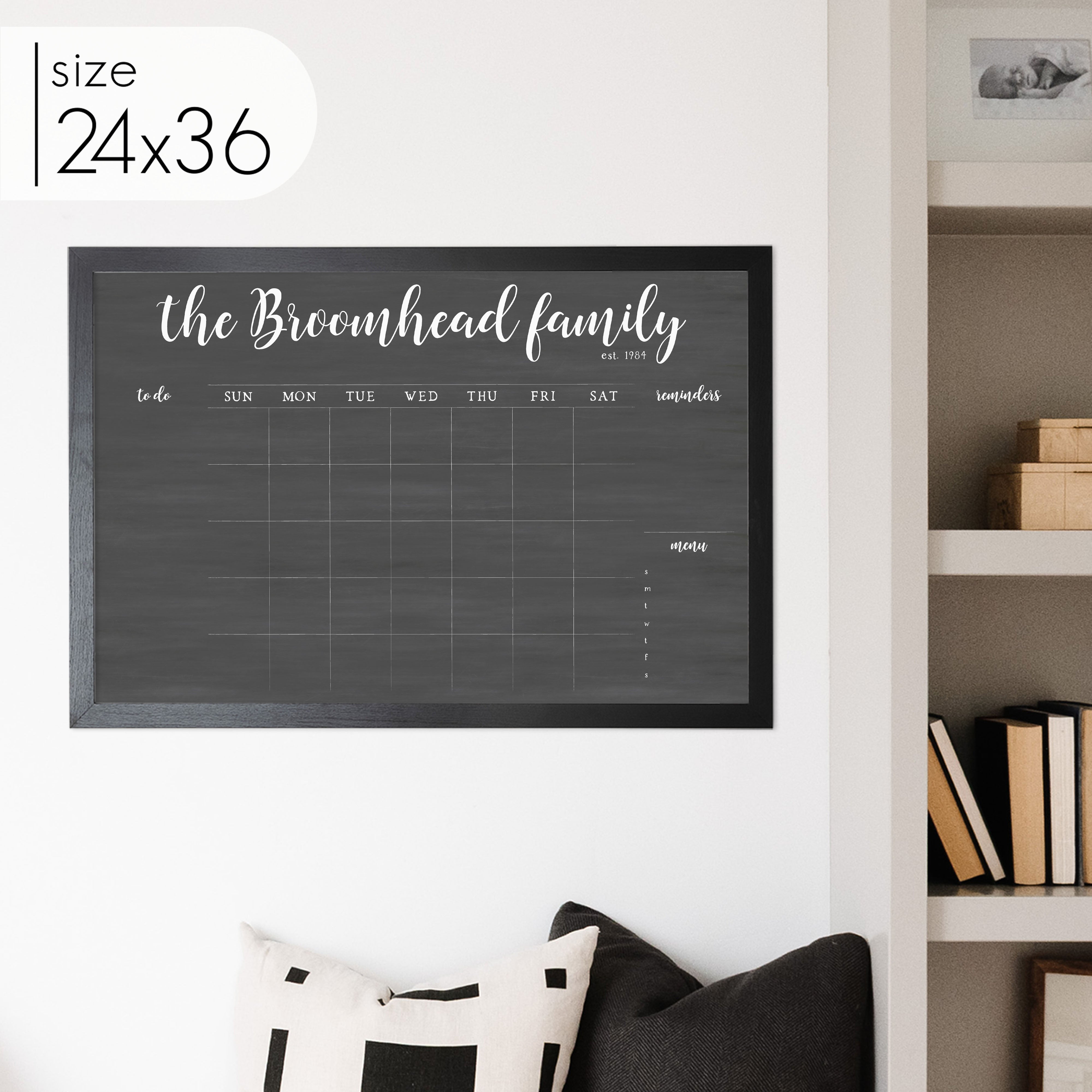 Monthly Framed Chalkboard Calendar + 3 sections | Horizontal Perkins