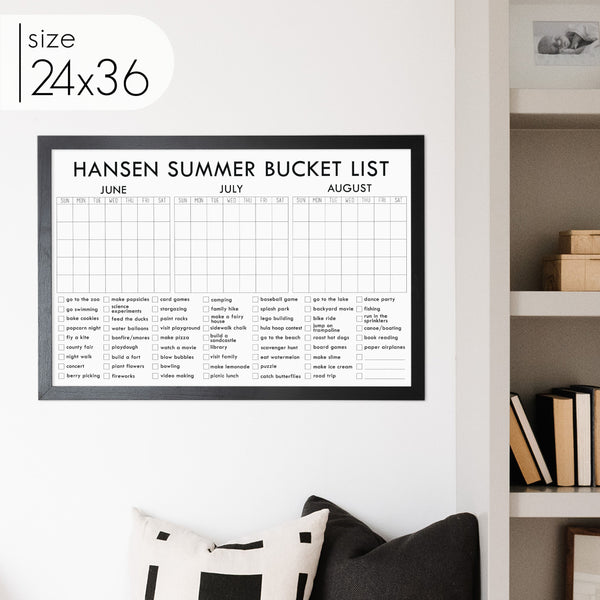 Framed 3 Month Summer Bucket List Calendar | Horizontal Madi