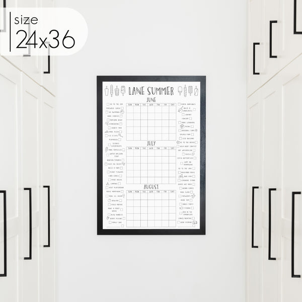 Framed 3 Month Summer Bucket List Calendar | Vertical Popsicle