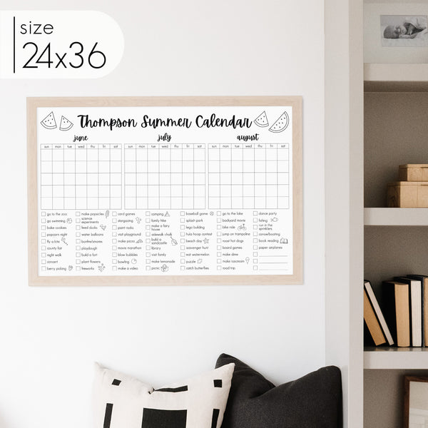 Framed 3 Month Summer Bucket List Calendar | Horizontal Watermelon
