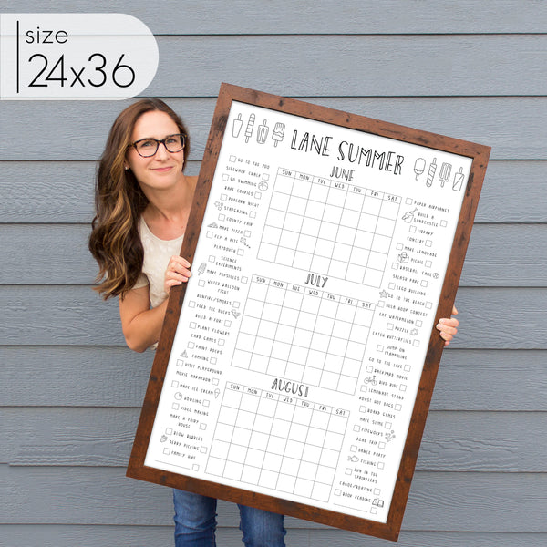 Framed 3 Month Summer Bucket List Calendar | Vertical Popsicle