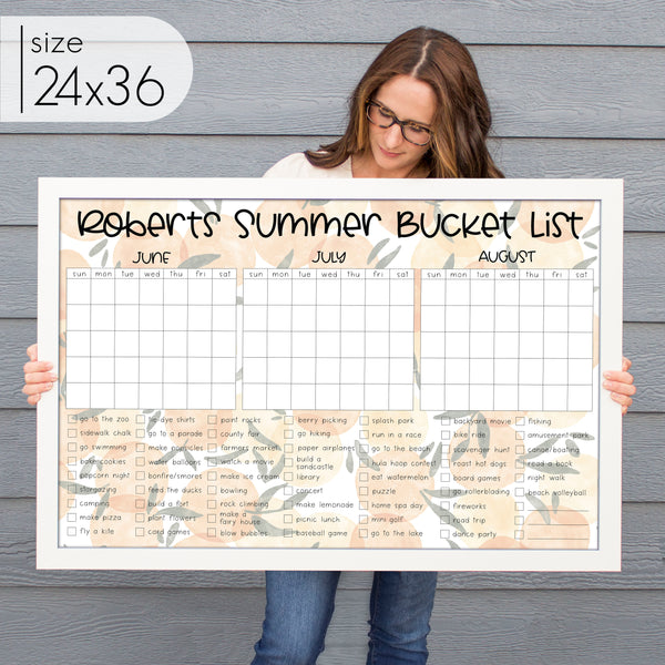Framed 3 Month Summer Bucket List Calendar | Horizontal Oranges