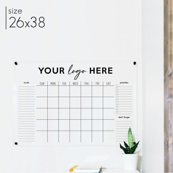 Monthly Acrylic Business Logo Calendar + 3 Sections | Horizontal Madi