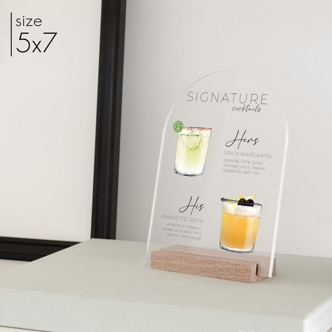 Clear Acrylic Signature Drink Sign | Vertical Olivia