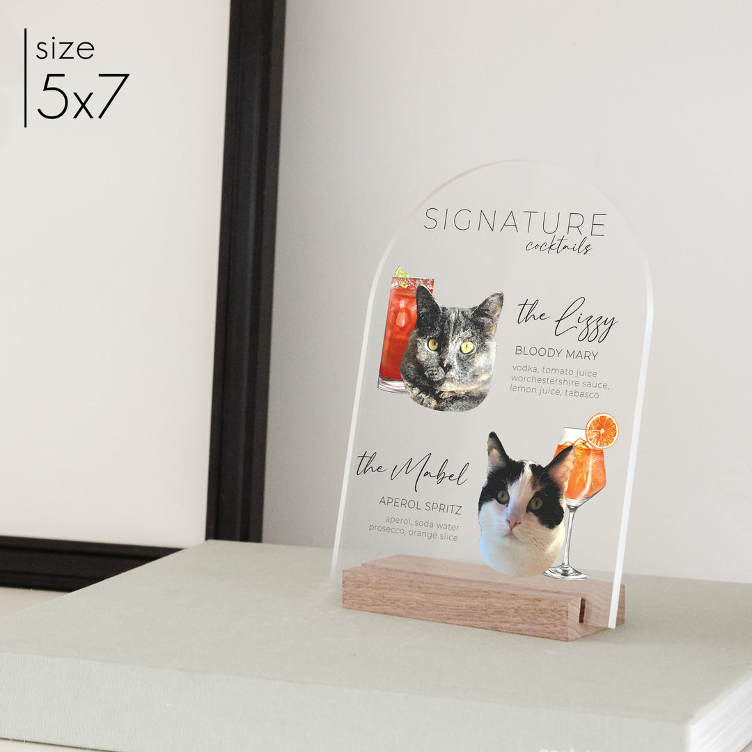 Clear Acrylic Cat Signature Drink Sign | Vertical Olivia