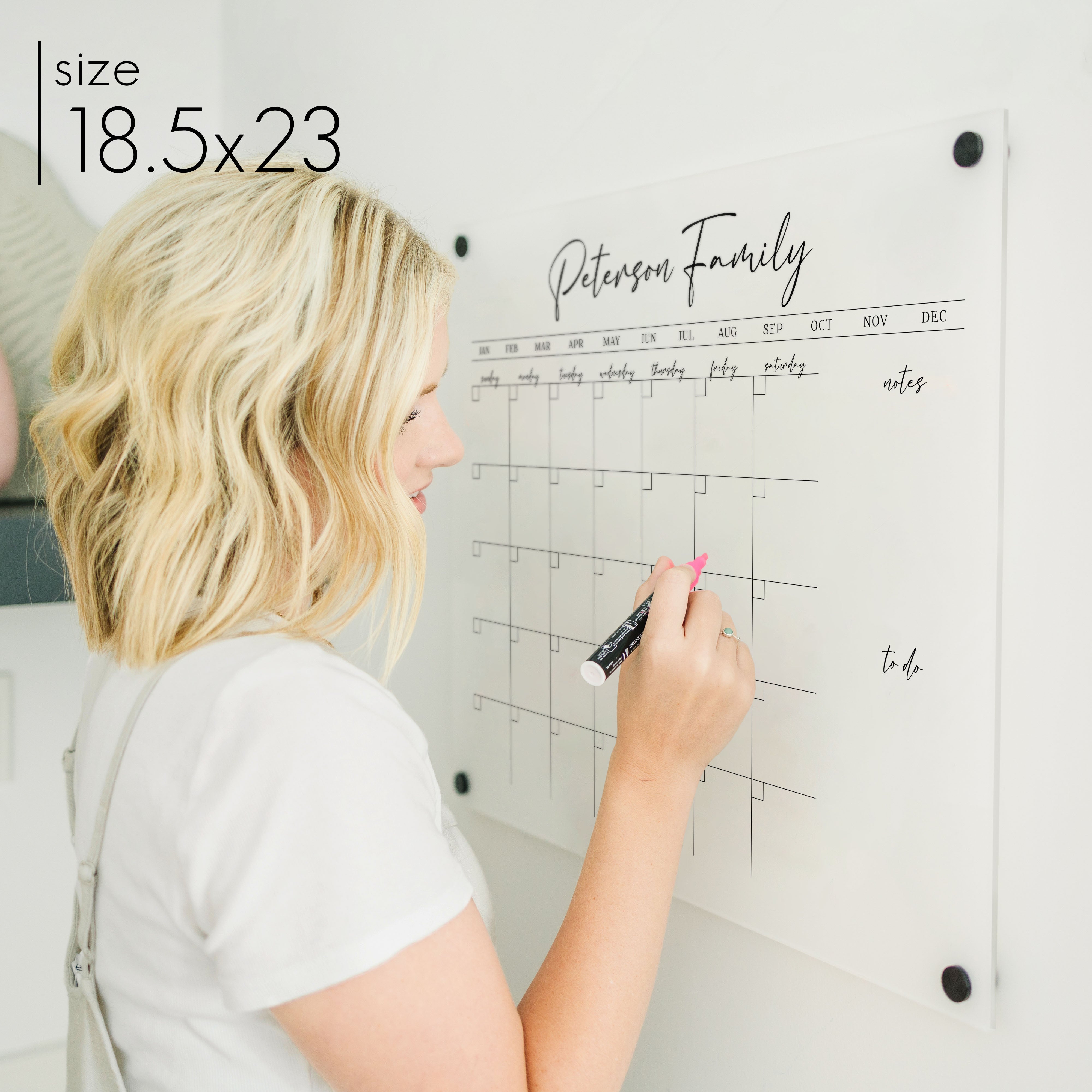 Monthly Frosted Acrylic Calendar + 2 Sections | Horizontal Pennington