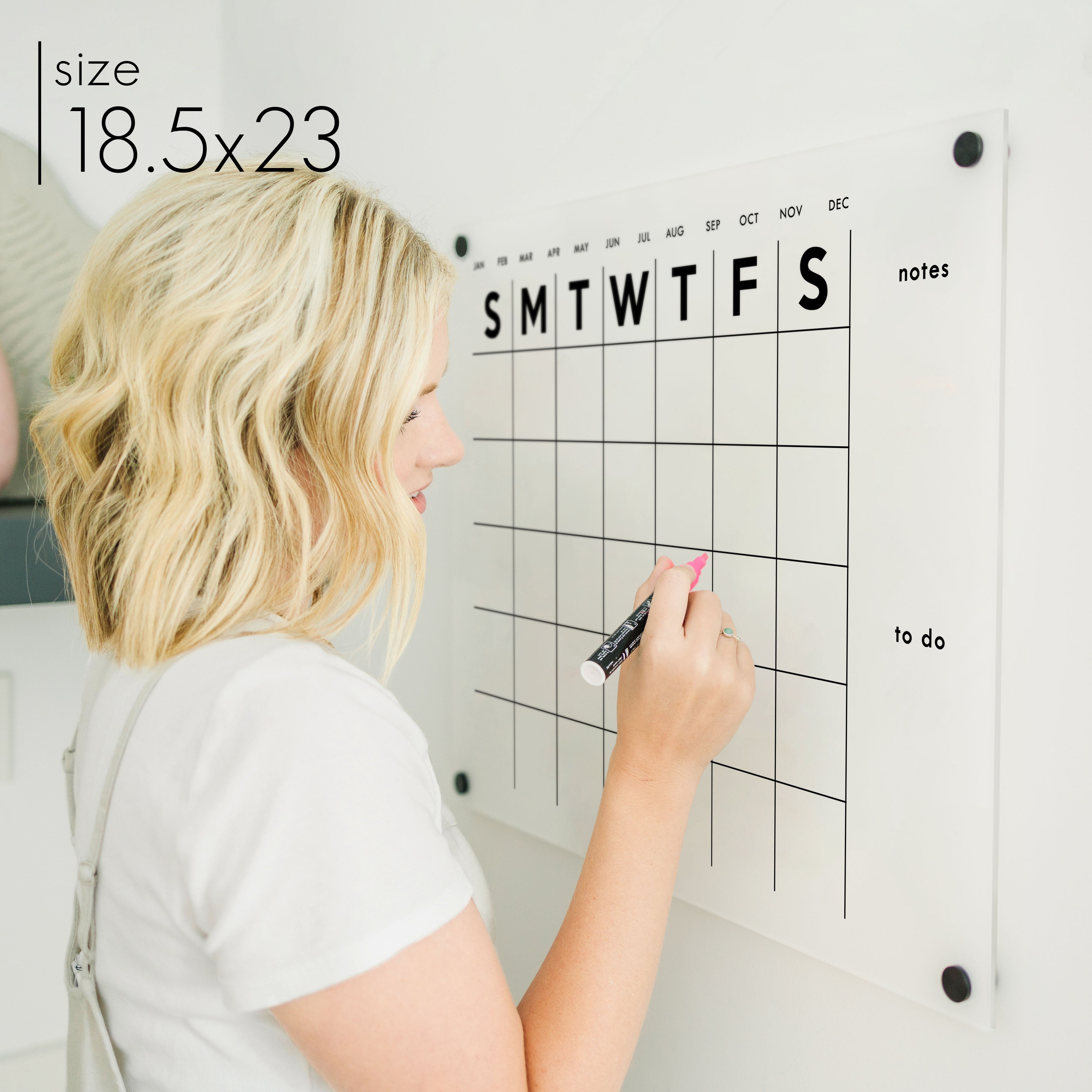Monthly Frosted Acrylic Calendar + 2 Sections | Horizontal Minimalist