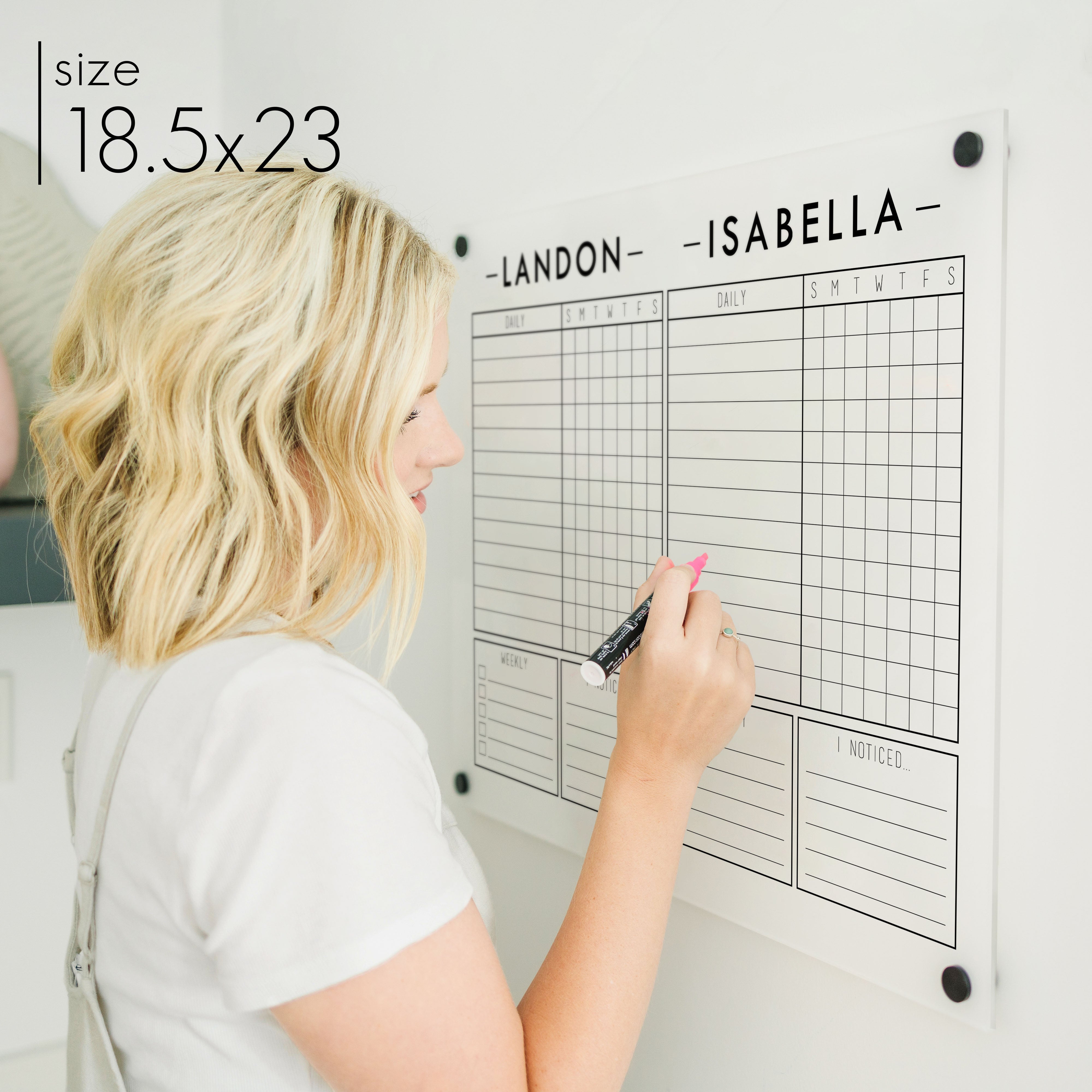 2 Person Frosted Acrylic Chore Chart | Horizontal Multi-Style