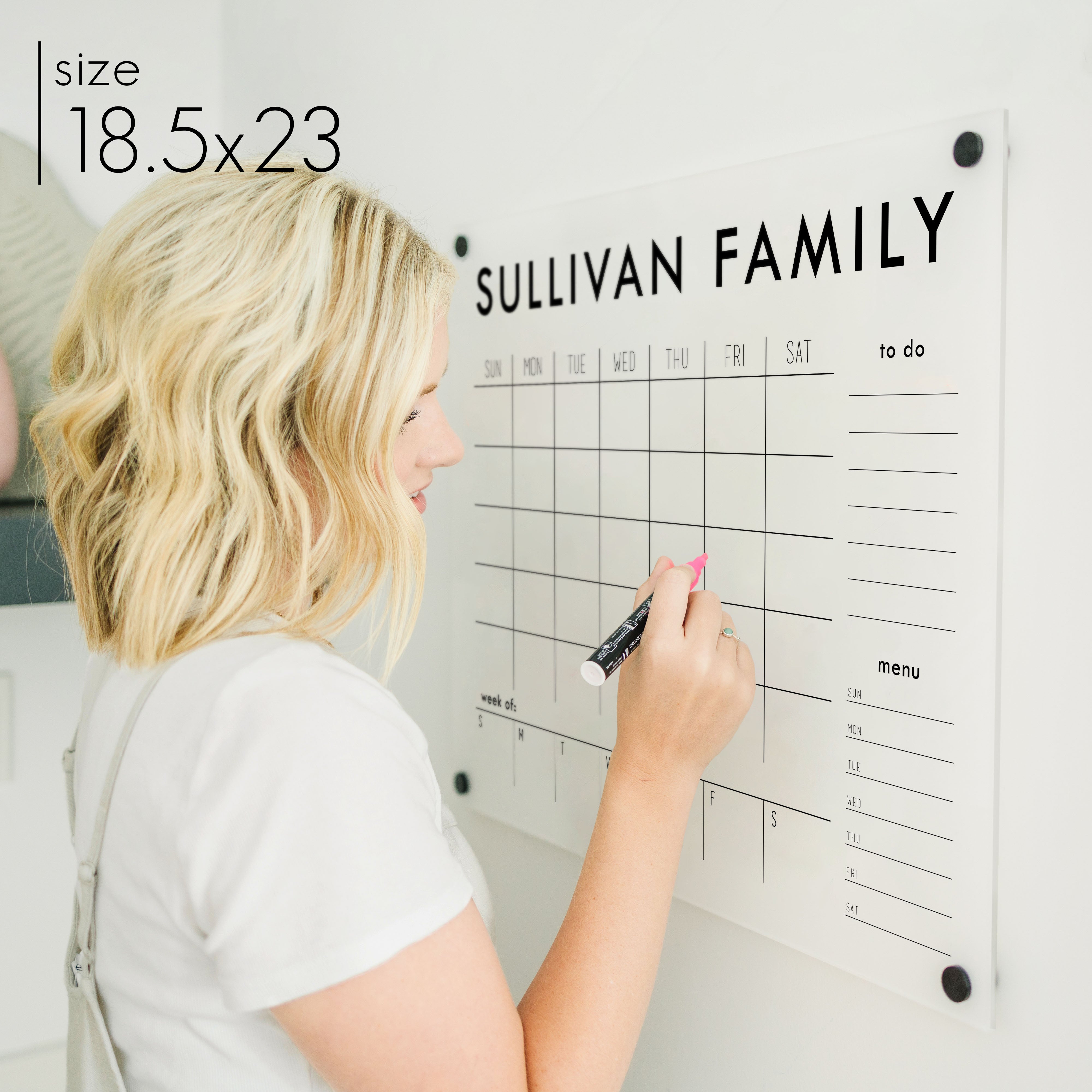 Week & Month Frosted Acrylic Calendar + 2 Sections | Horizontal Madi