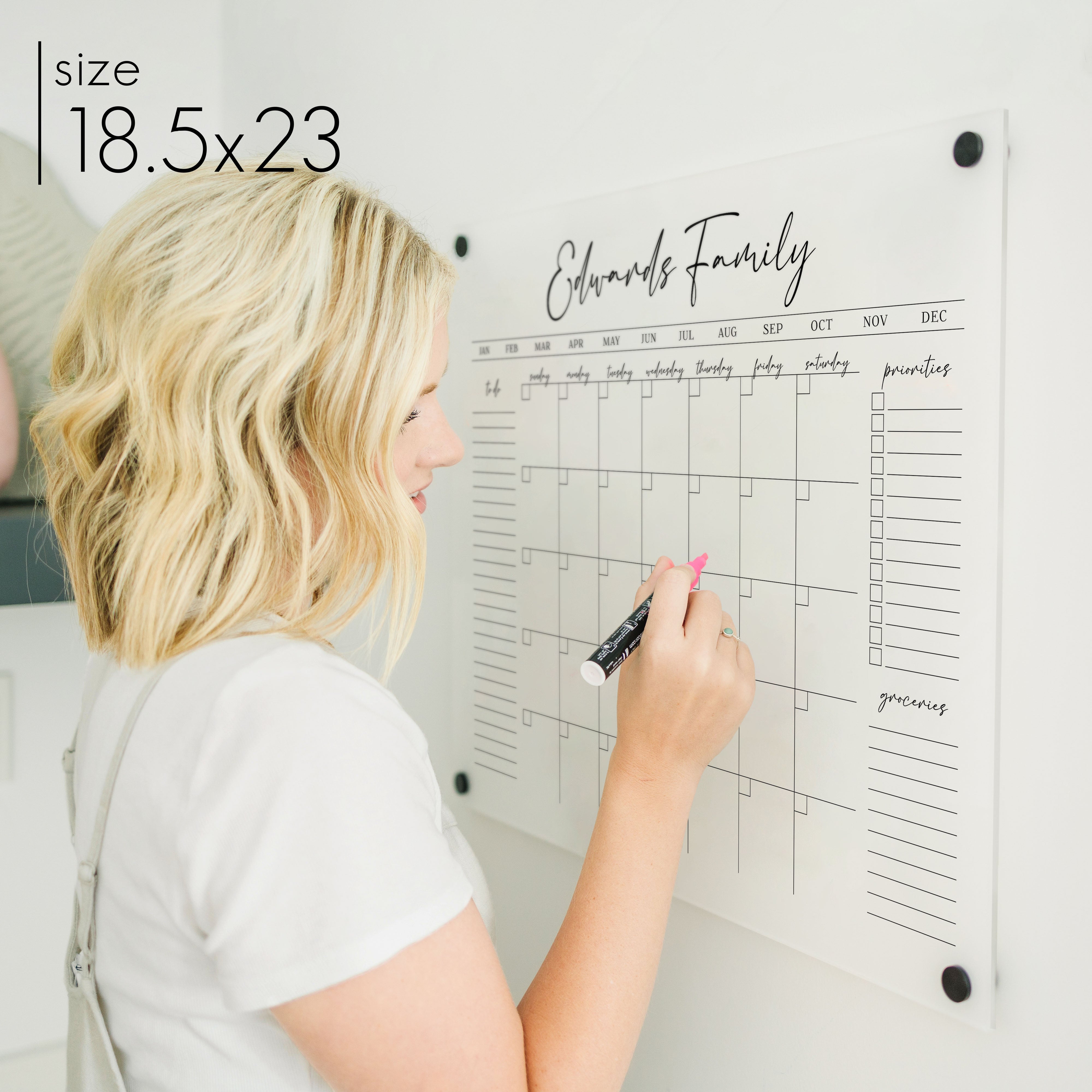 Monthly Frosted Acrylic Calendar + 3 Sections | Horizontal Pennington