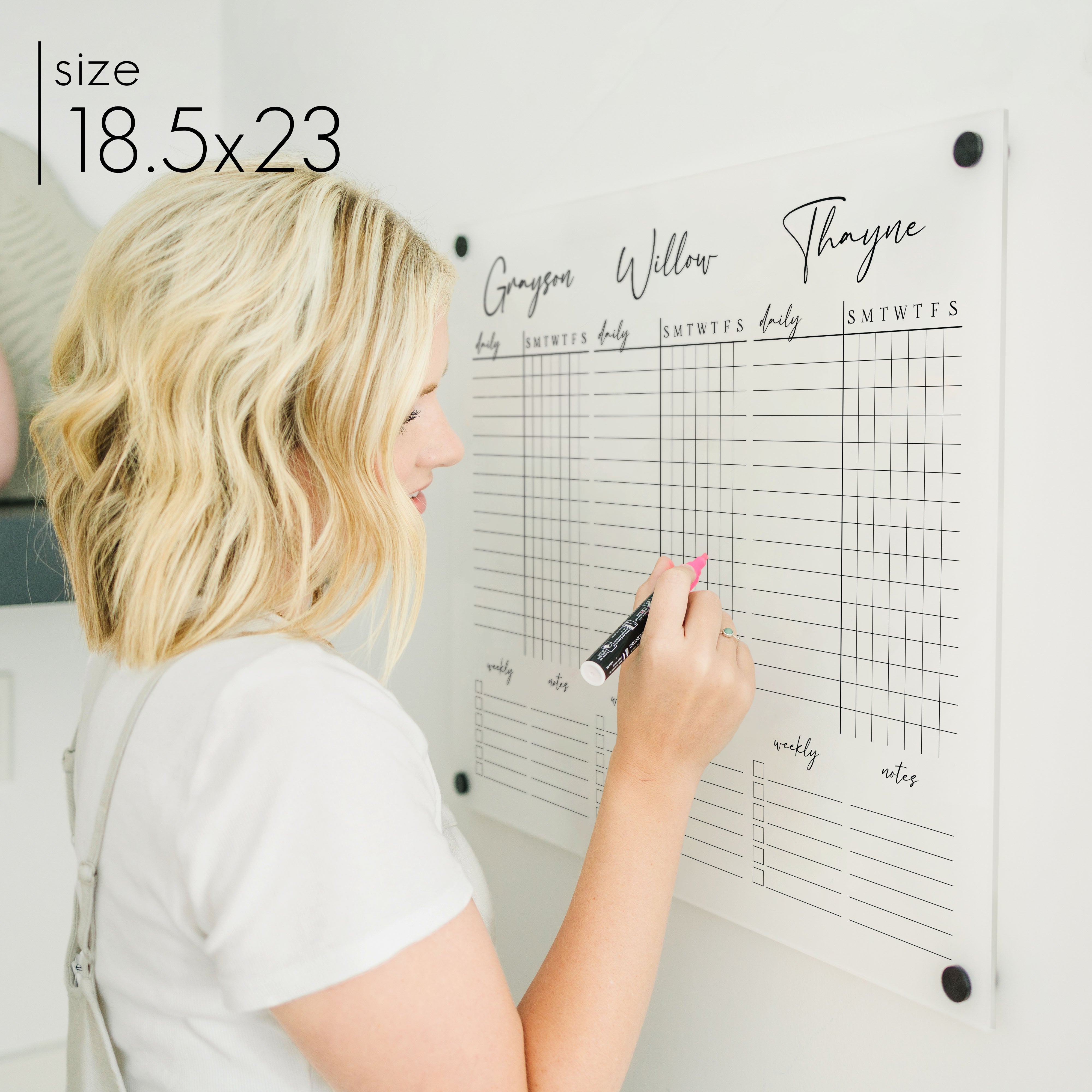 3 Person Frosted Acrylic Chore Chart | Horizontal Pennington