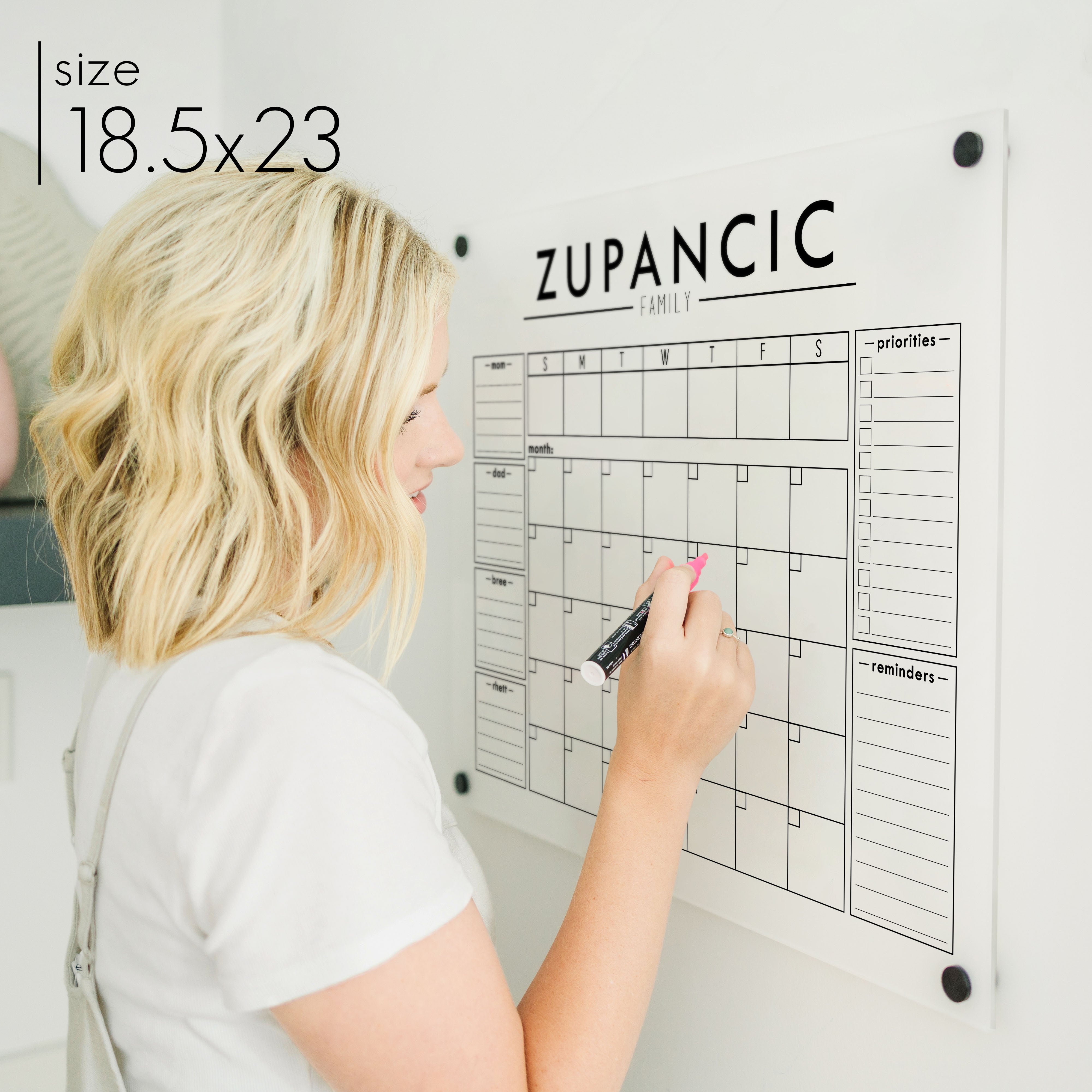 Week & Month Frosted Acrylic Calendar + 6 Sections | Horizontal Craig