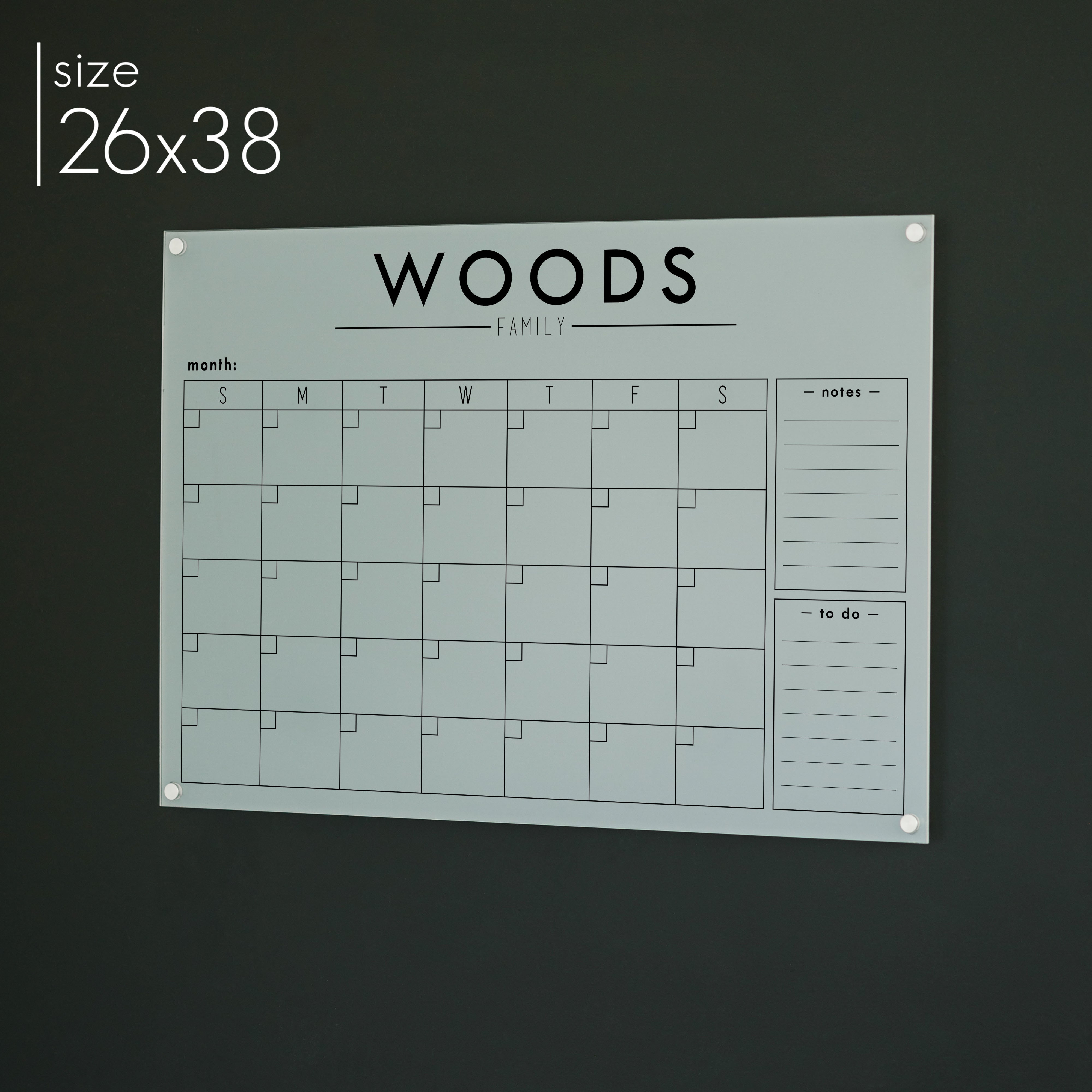 Monthly Frosted Acrylic Calendar + 2 Sections | Horizontal Craig