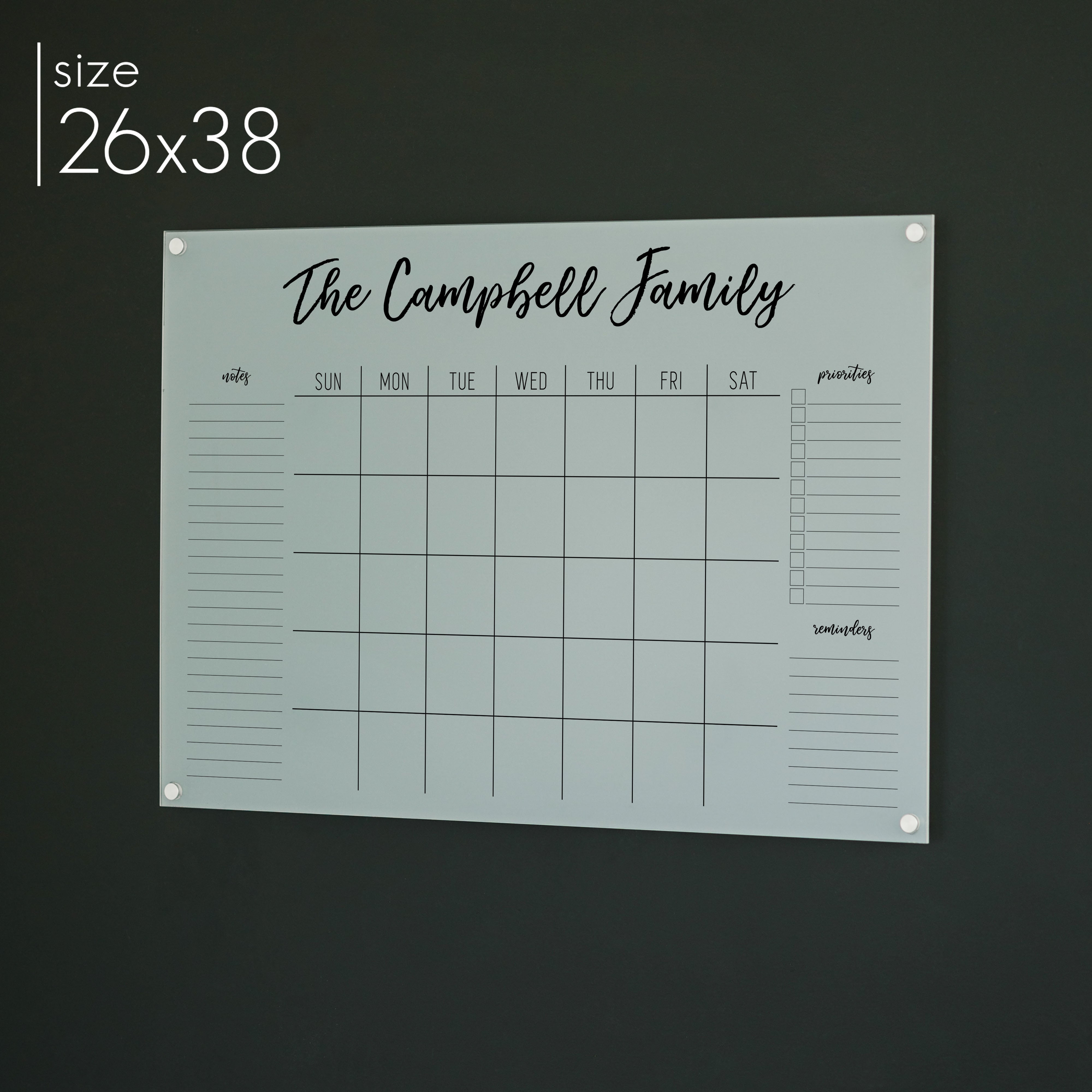 Monthly Frosted Acrylic Calendar + 3 Sections | Horizontal Traeger