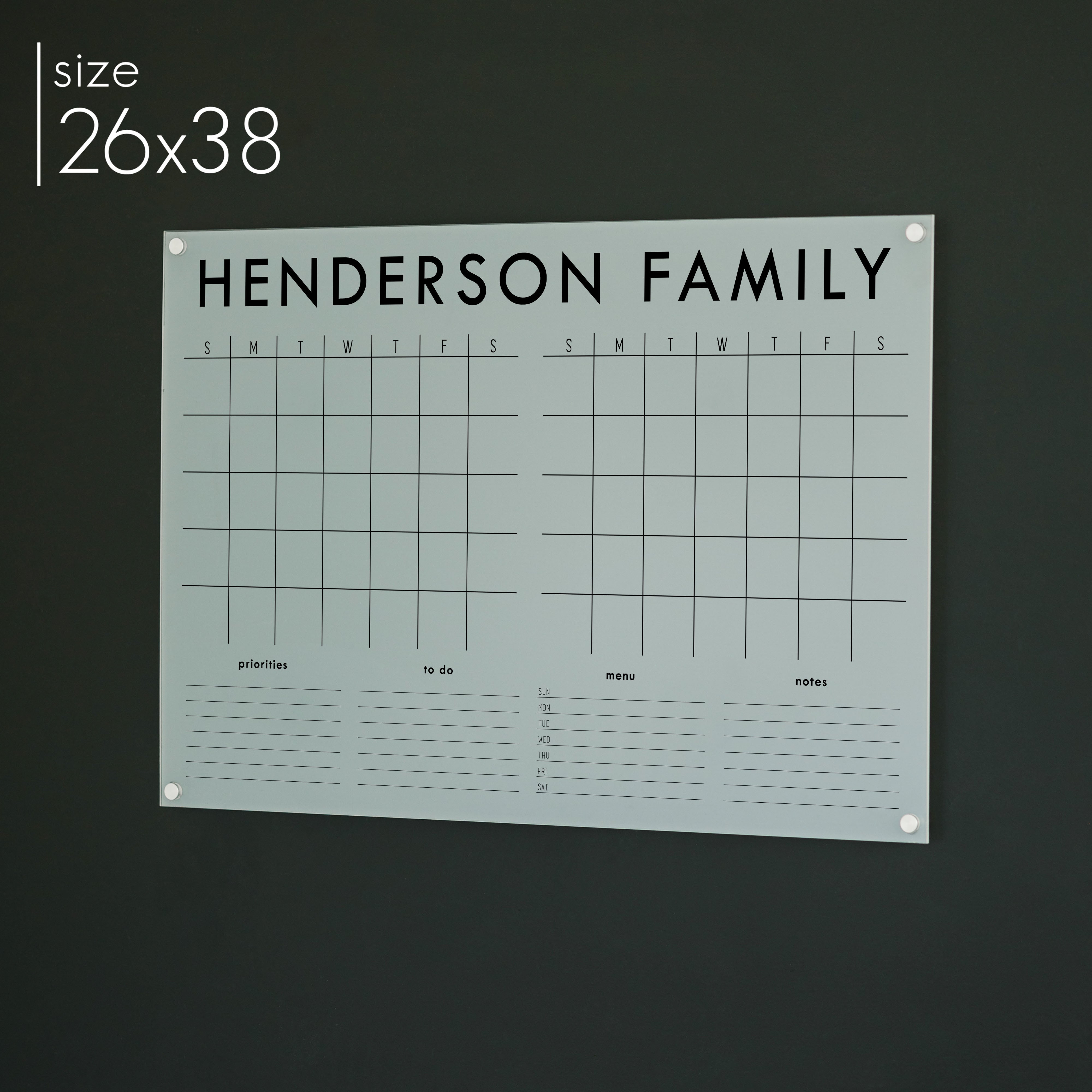 2 Month Frosted Acrylic Calendar + 4 Sections | Horizontal Madi