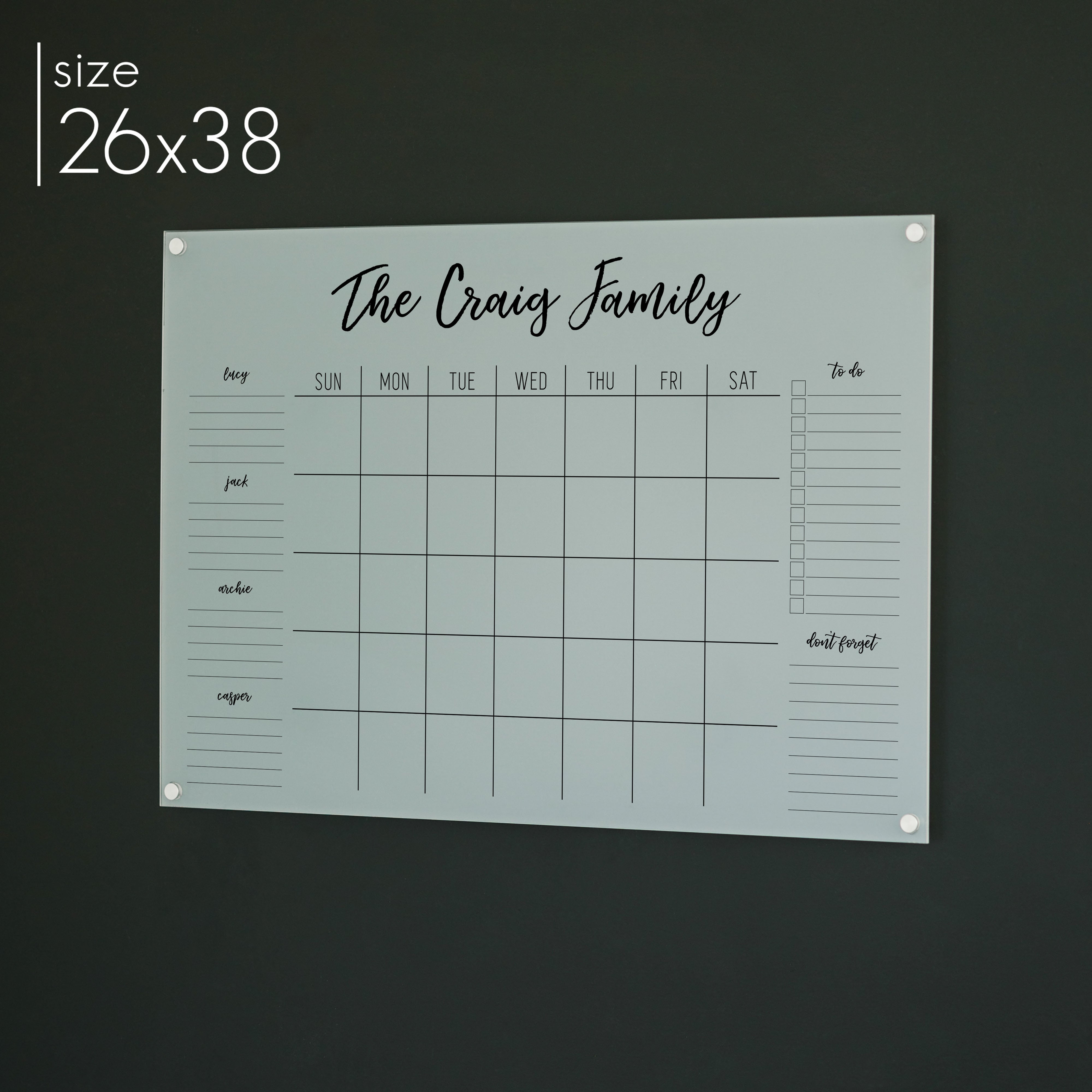Monthly Frosted Acrylic Calendar + 6 Sections | Horizontal Traeger
