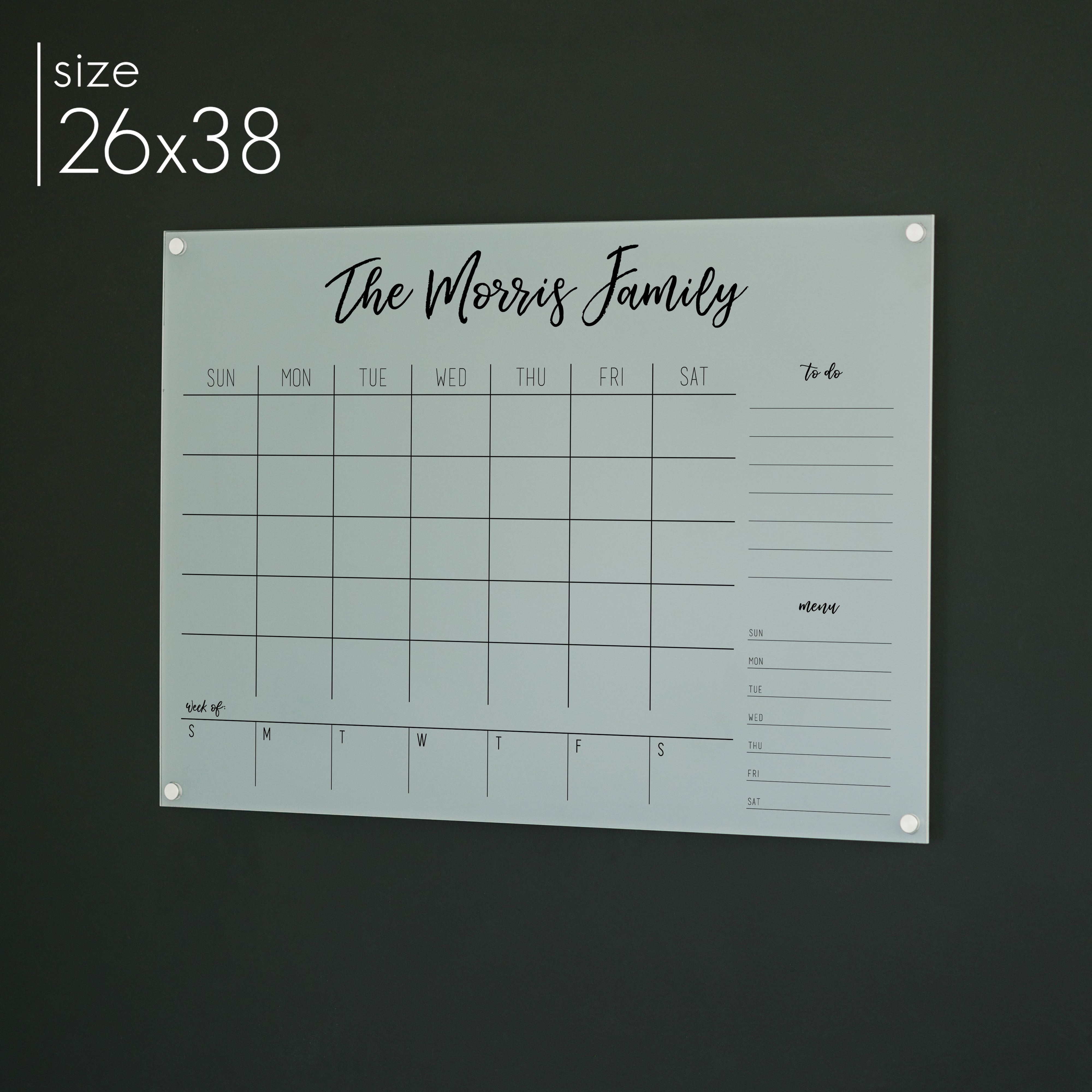 Week & Month Frosted Acrylic Calendar + 2 Sections | Horizontal Traeger