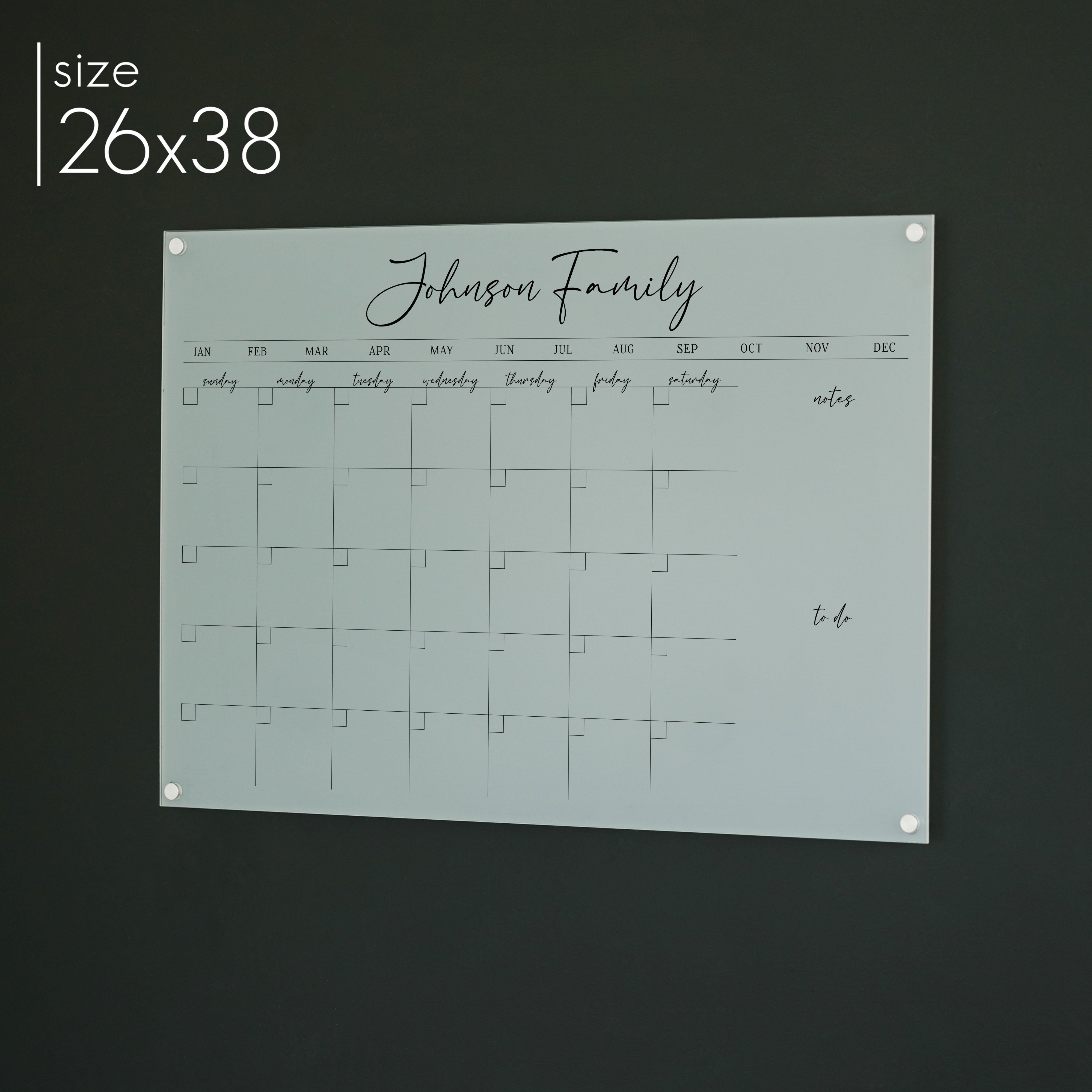 Monthly Frosted Acrylic Calendar + 2 Sections | Horizontal Pennington