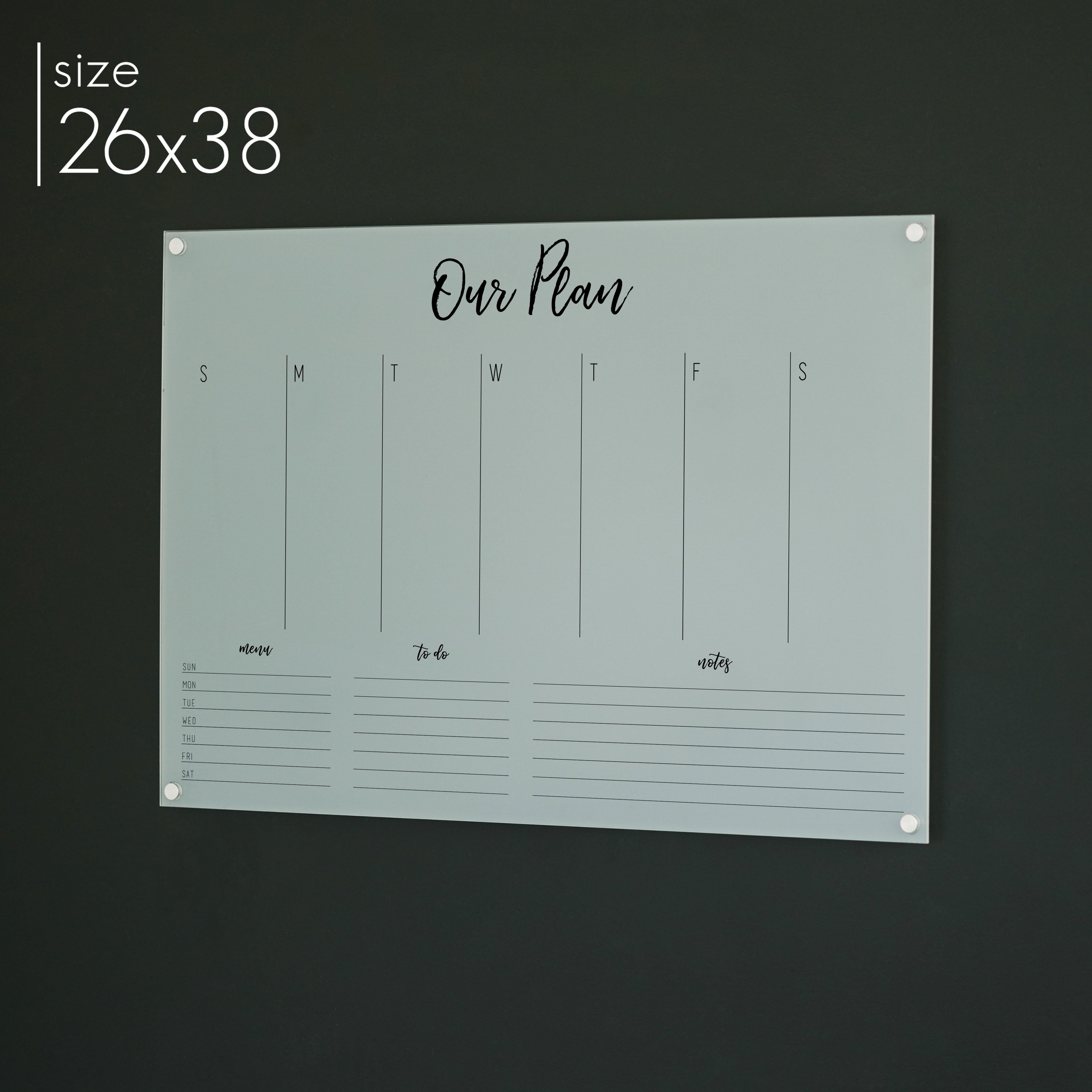 Weekly Frosted Acrylic Calendar + 3 Sections | Horizontal Traeger