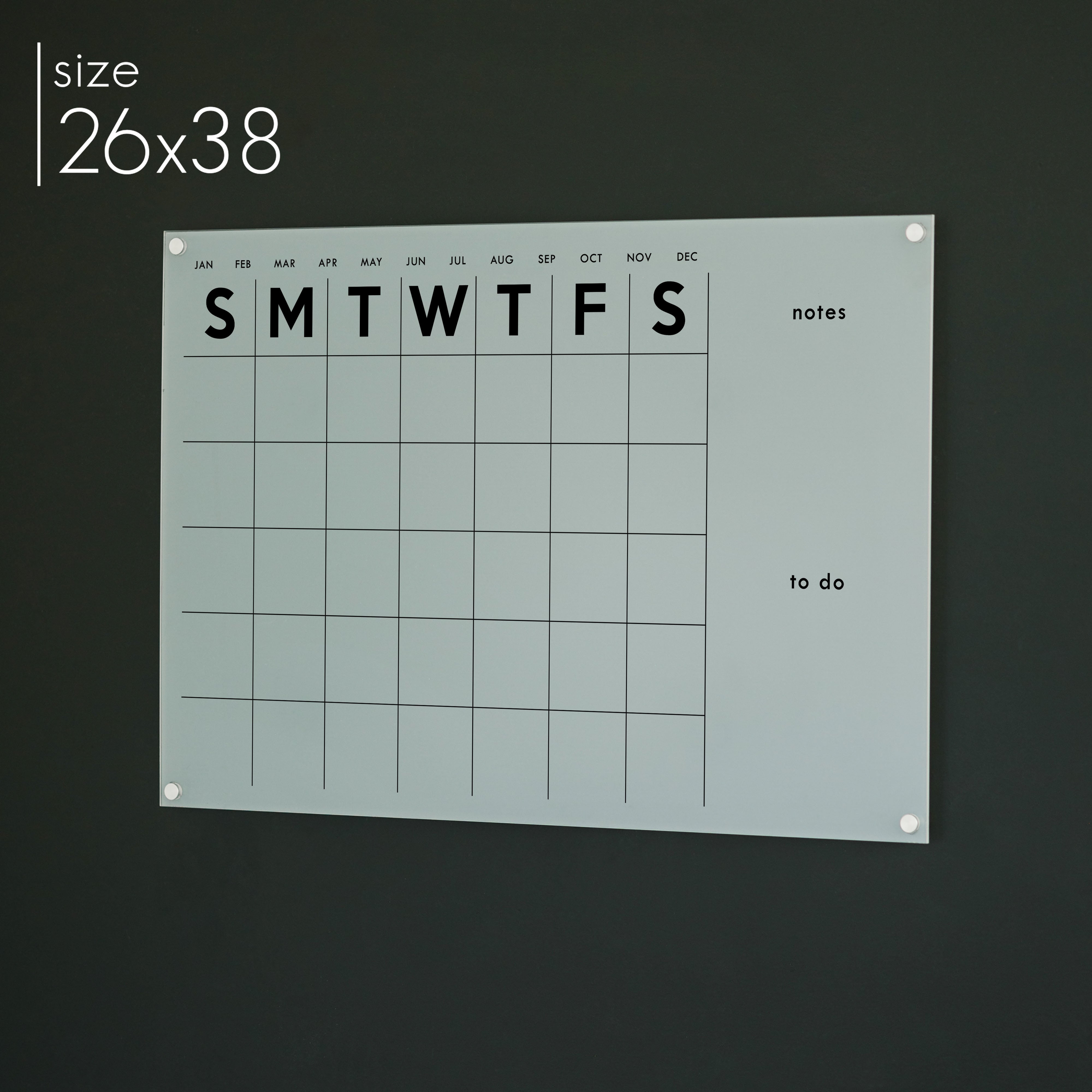Monthly Frosted Acrylic Calendar + 2 Sections | Horizontal Minimalist
