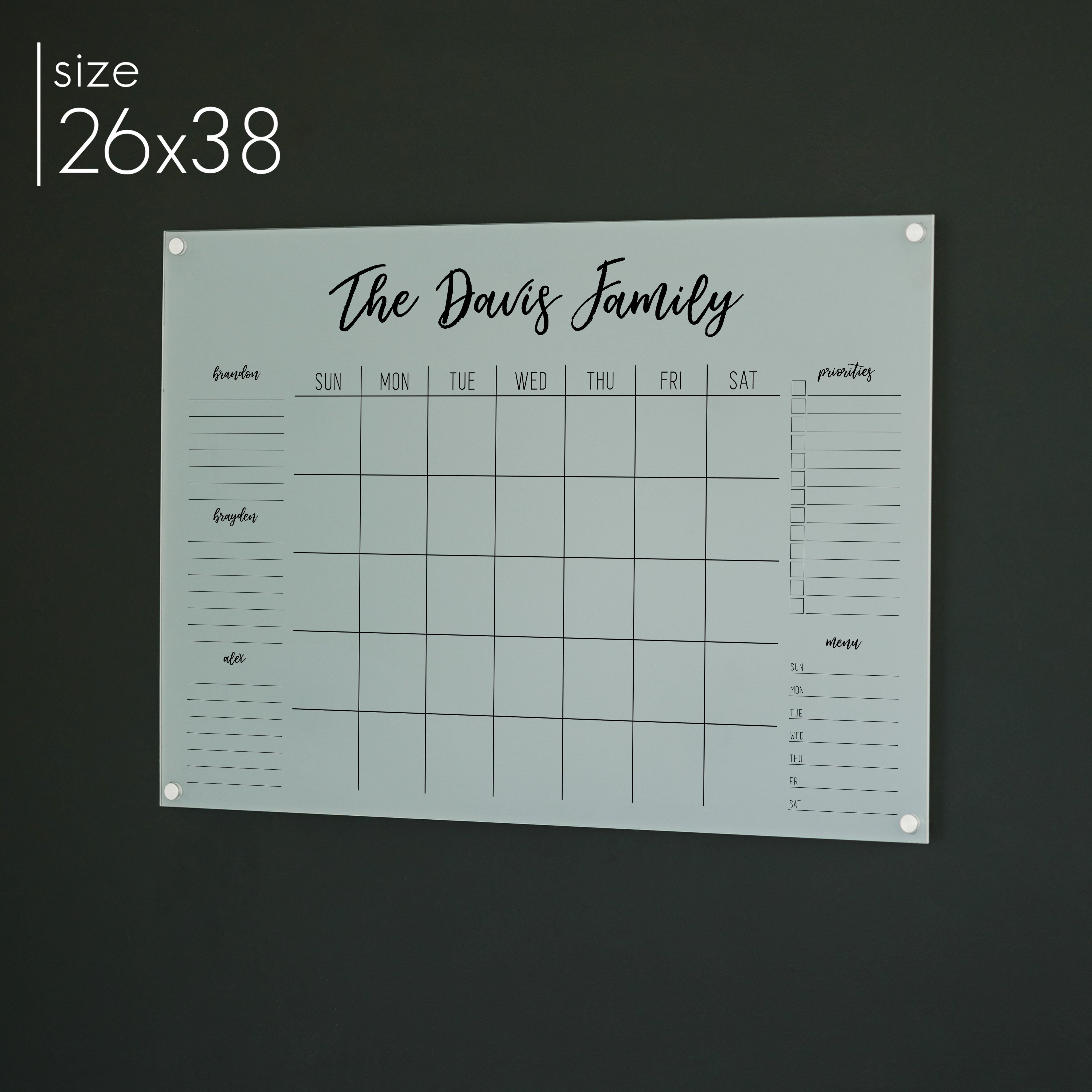 Monthly Frosted Acrylic Calendar + 5 Sections | Horizontal Traeger