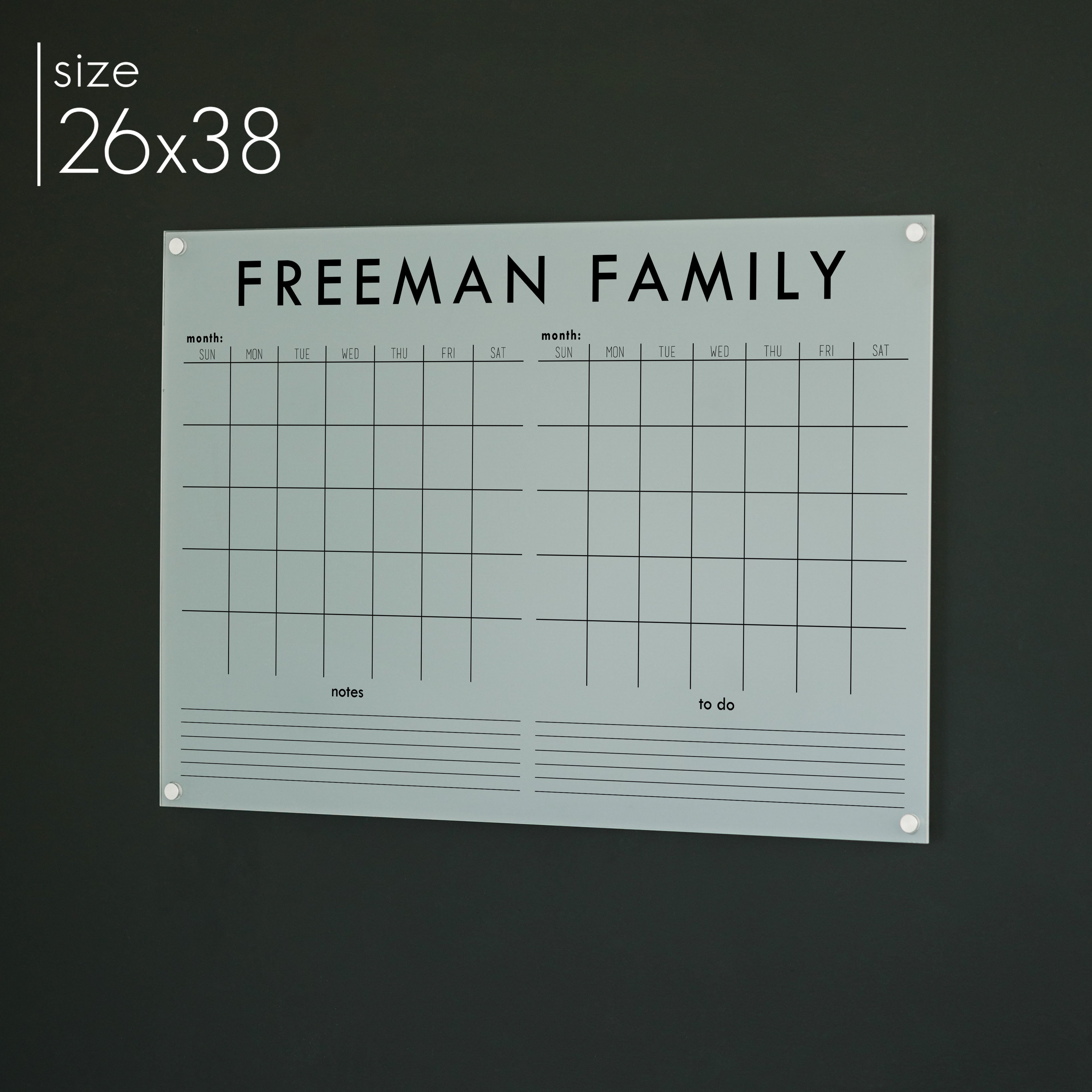 2 Month Frosted Acrylic Calendar + 2 Sections | Horizontal Madi