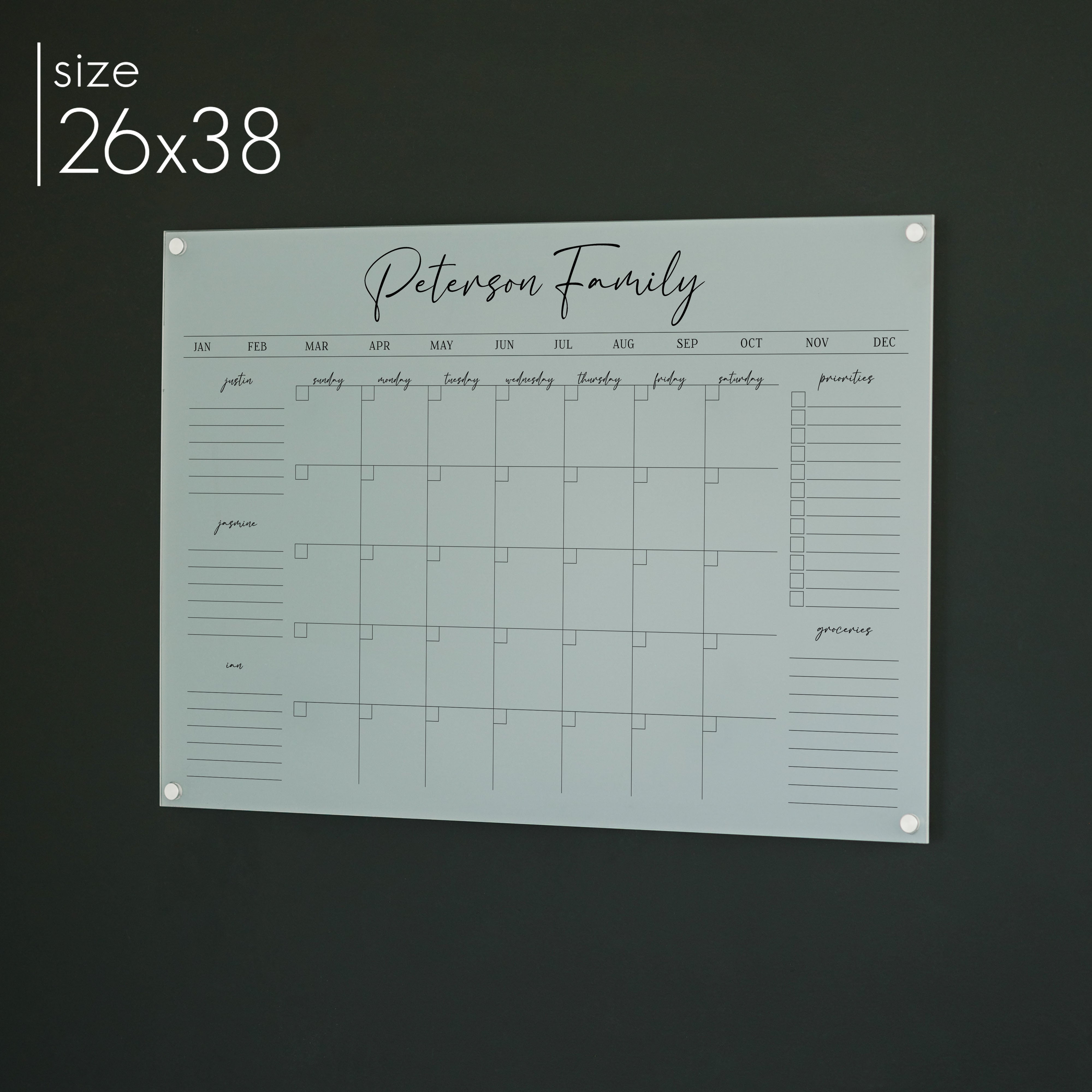 Monthly Frosted Acrylic Calendar + 5 Sections | Horizontal Pennington