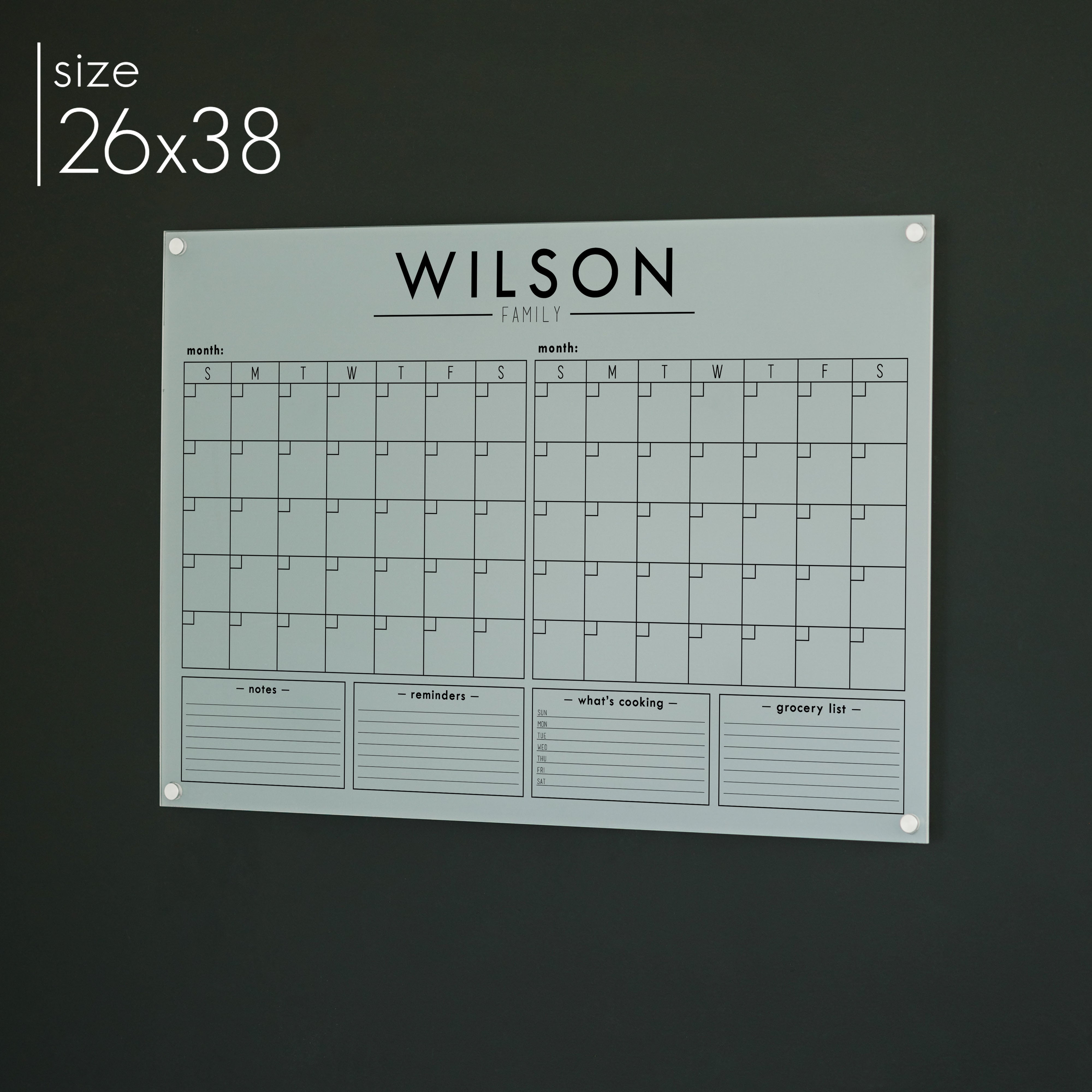 2 Month Frosted Acrylic Calendar + 4 Sections | Horizontal Craig