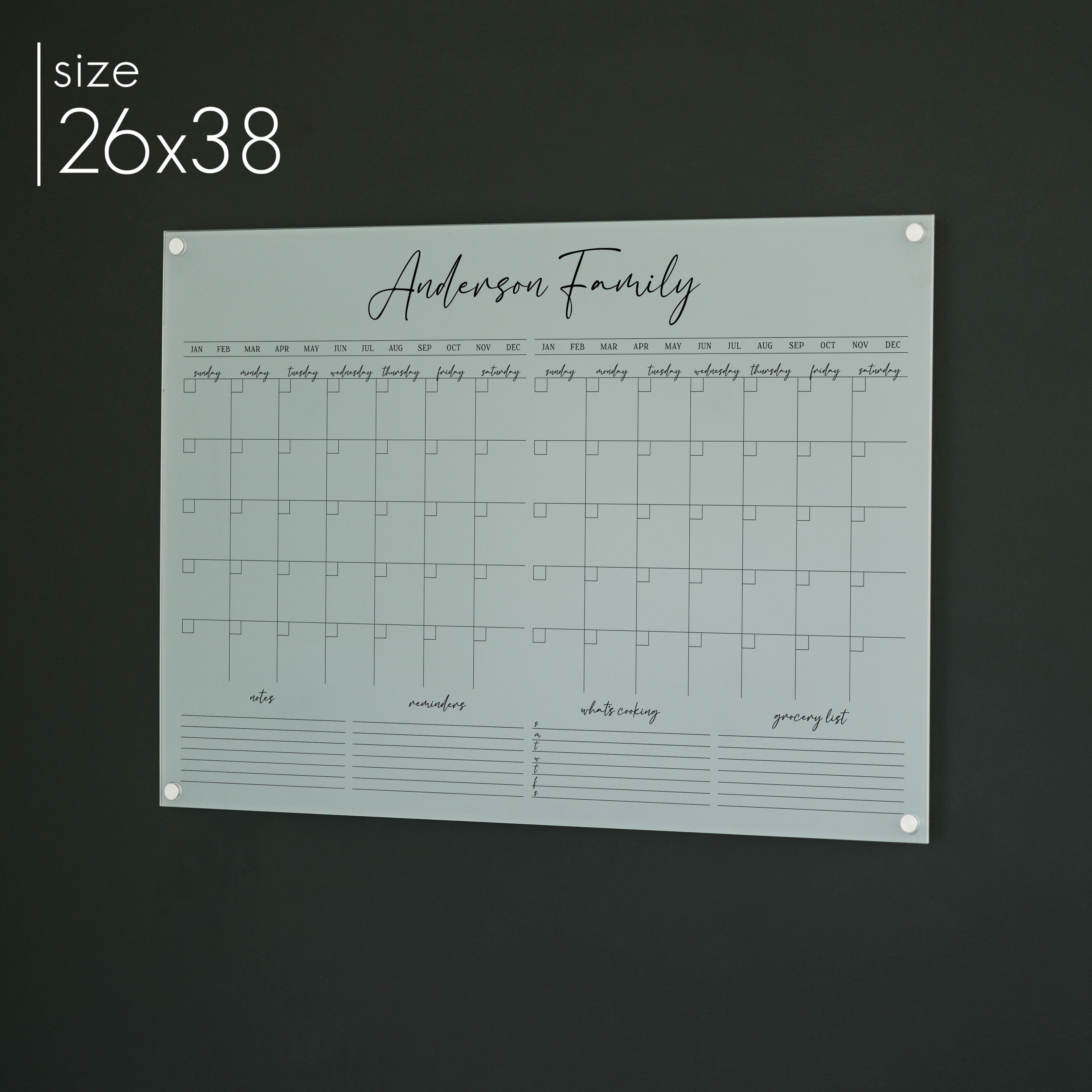 2 Month Frosted Acrylic Calendar + 4 Sections | Horizontal Pennington