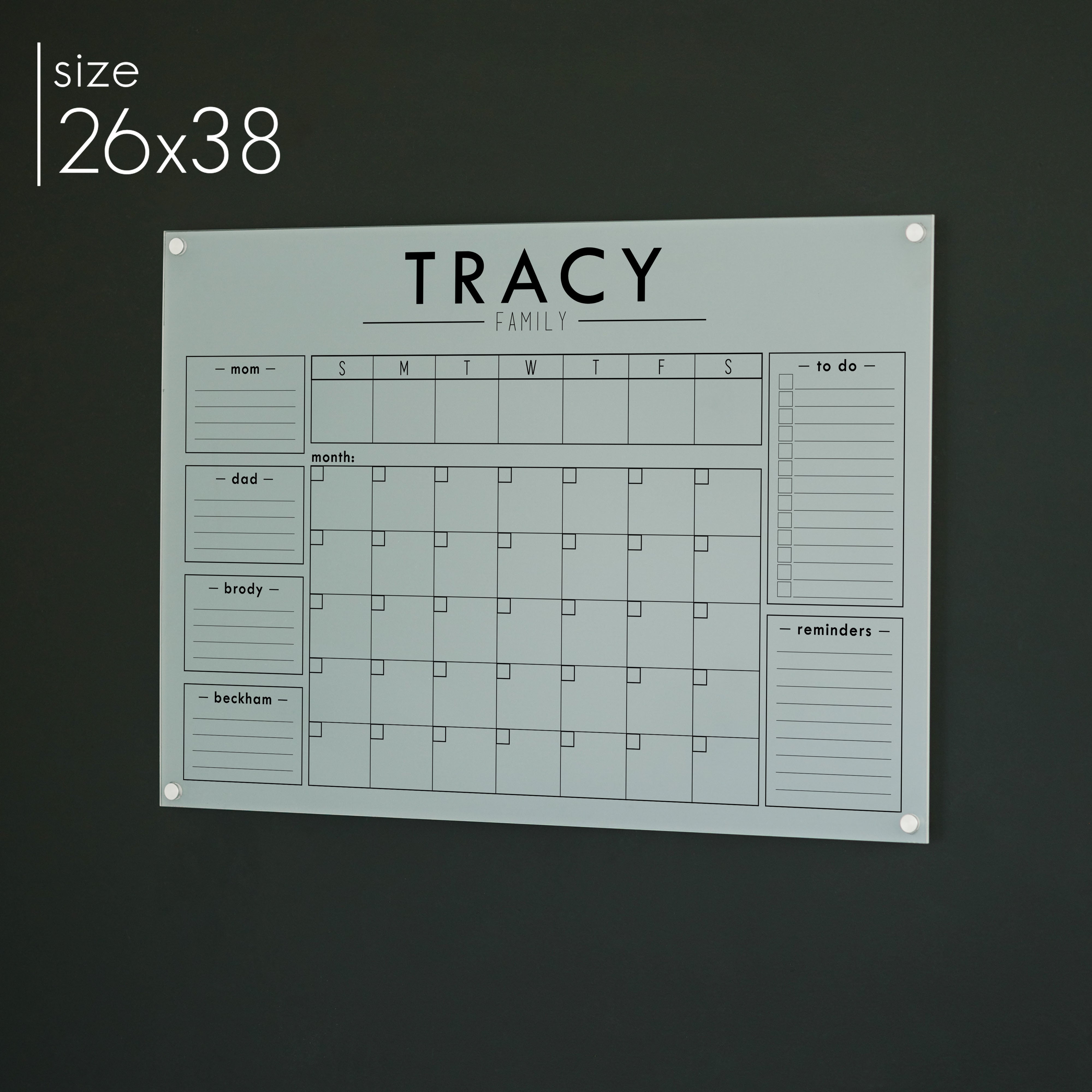 Week & Month Frosted Acrylic Calendar + 6 Sections | Horizontal Craig