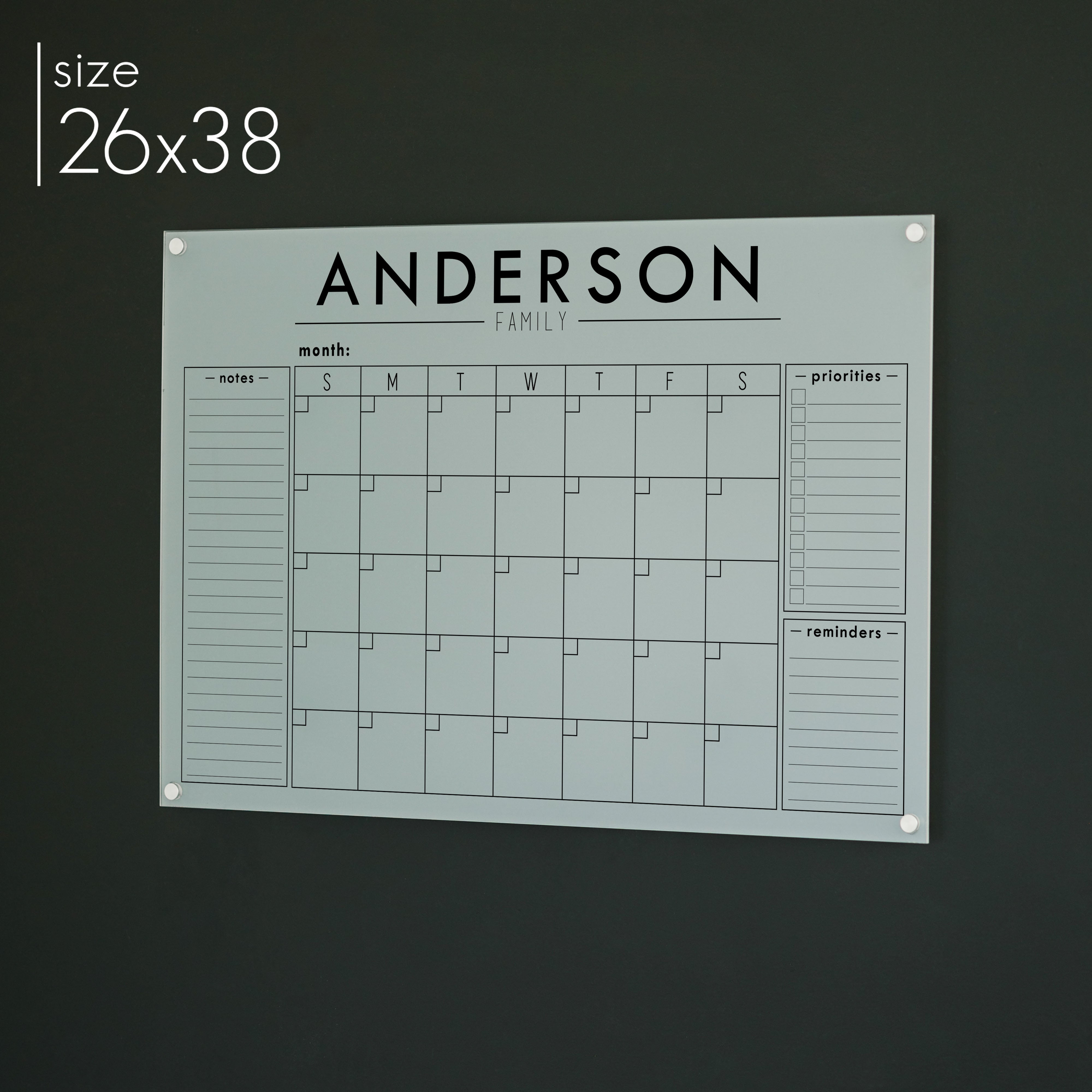 Monthly Frosted Acrylic Calendar + 3 Sections | Horizontal Craig